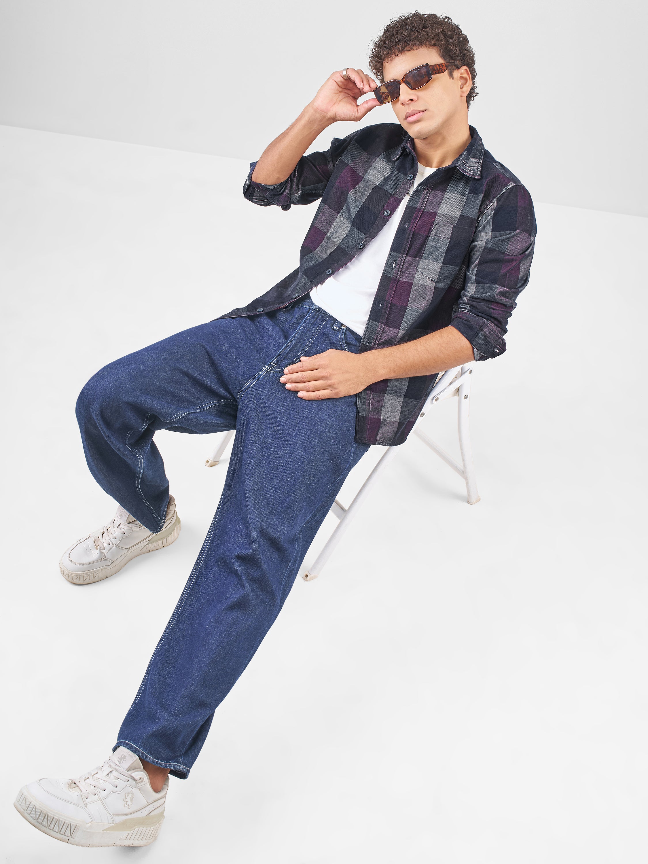 Highlander Men Navy Blue Checked Slim Fit Casual Shirt - Navy Blue - Image 2