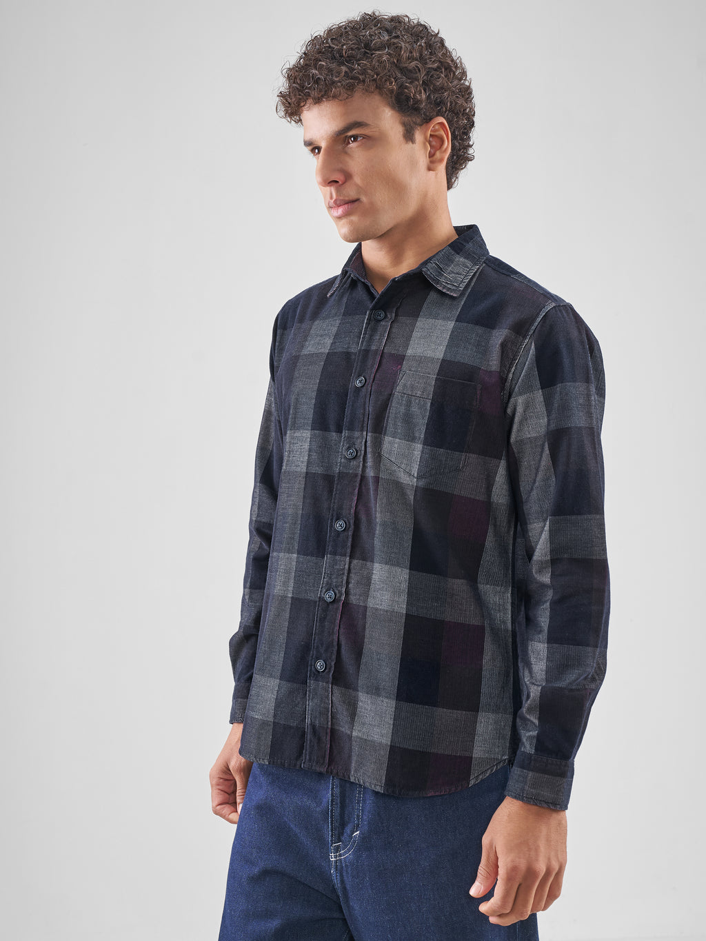 Highlander Men Navy Blue Checked Slim Fit Casual Shirt - Navy Blue - Image 4