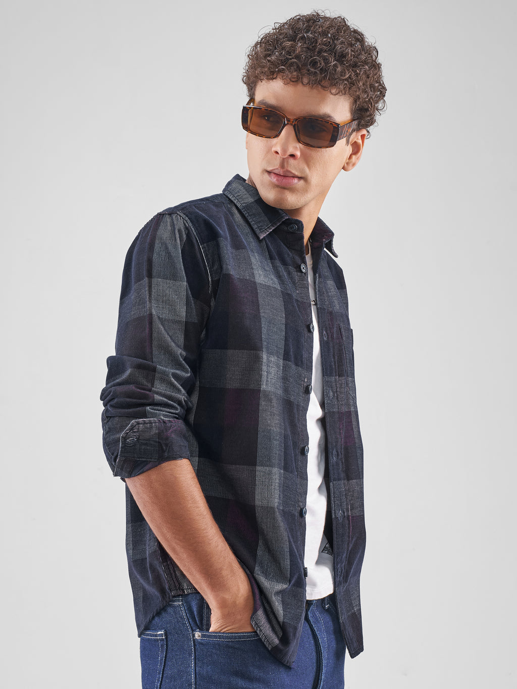 Highlander Men Navy Blue Checked Slim Fit Casual Shirt - Navy Blue - Image 6