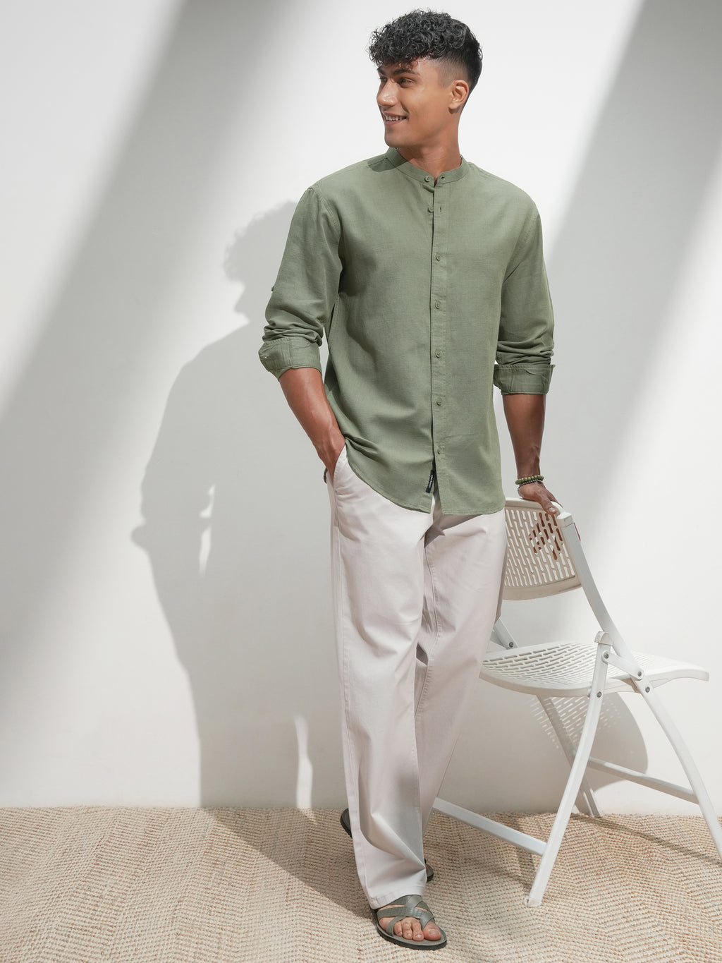 Highlander Men Green Self Design Relaxed Fit Casual Shirt - Green - Image 2