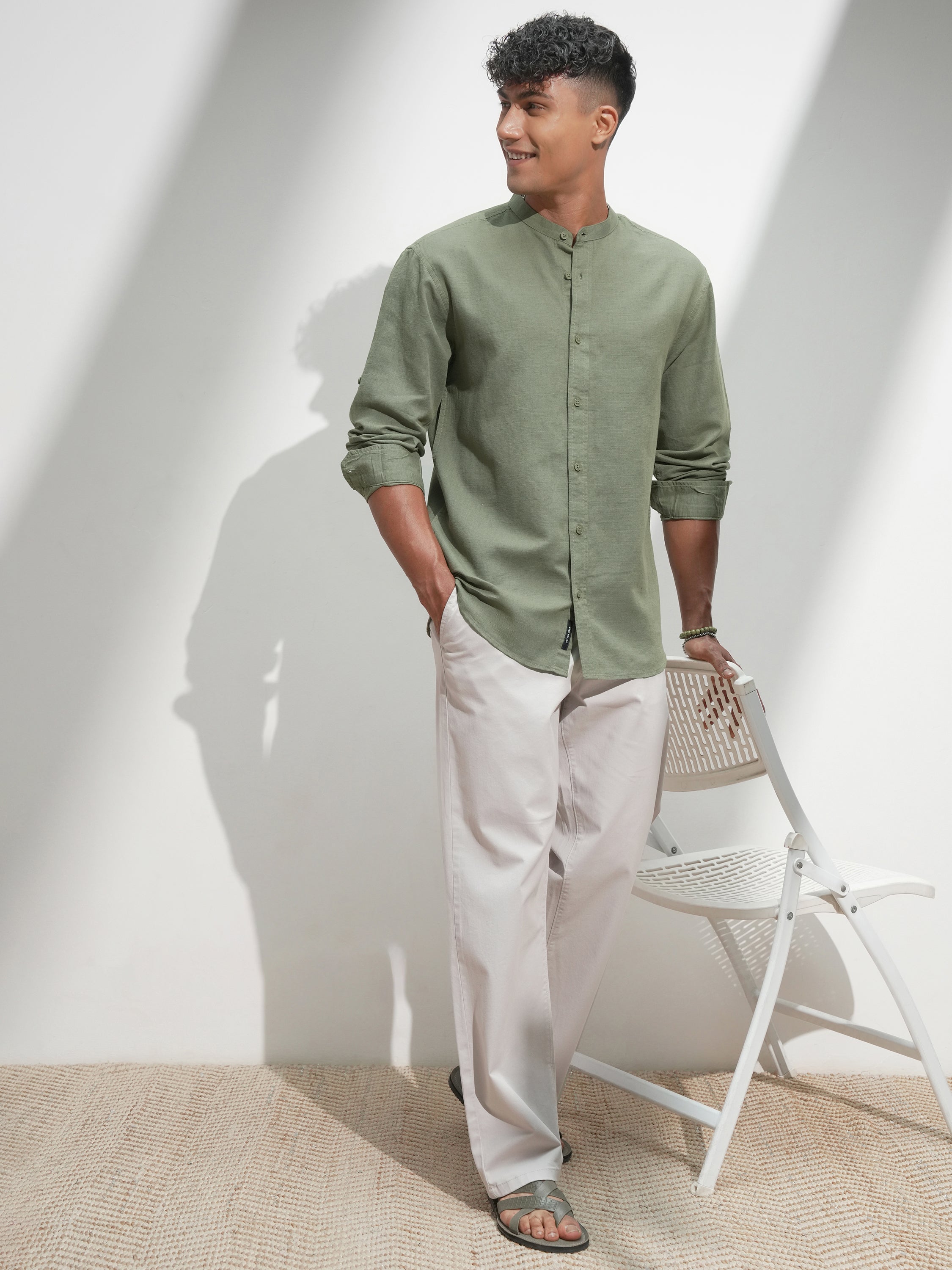 Highlander Men Green Self Design Relaxed Fit Casual Shirt - Green - Image 2