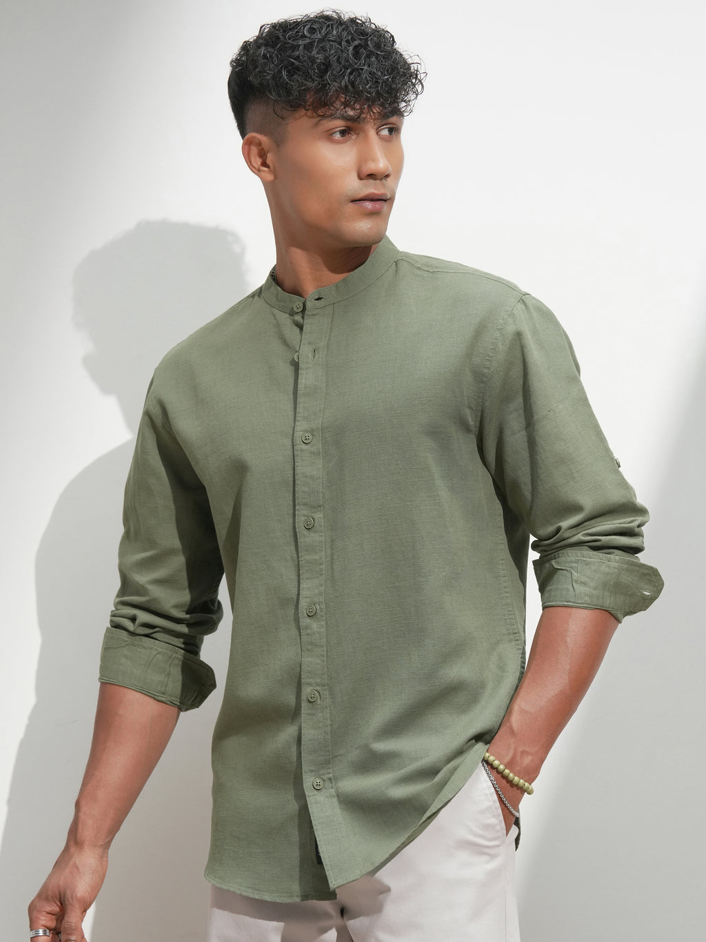Highlander Men Green Self Design Relaxed Fit Casual Shirt - Green - Image 4