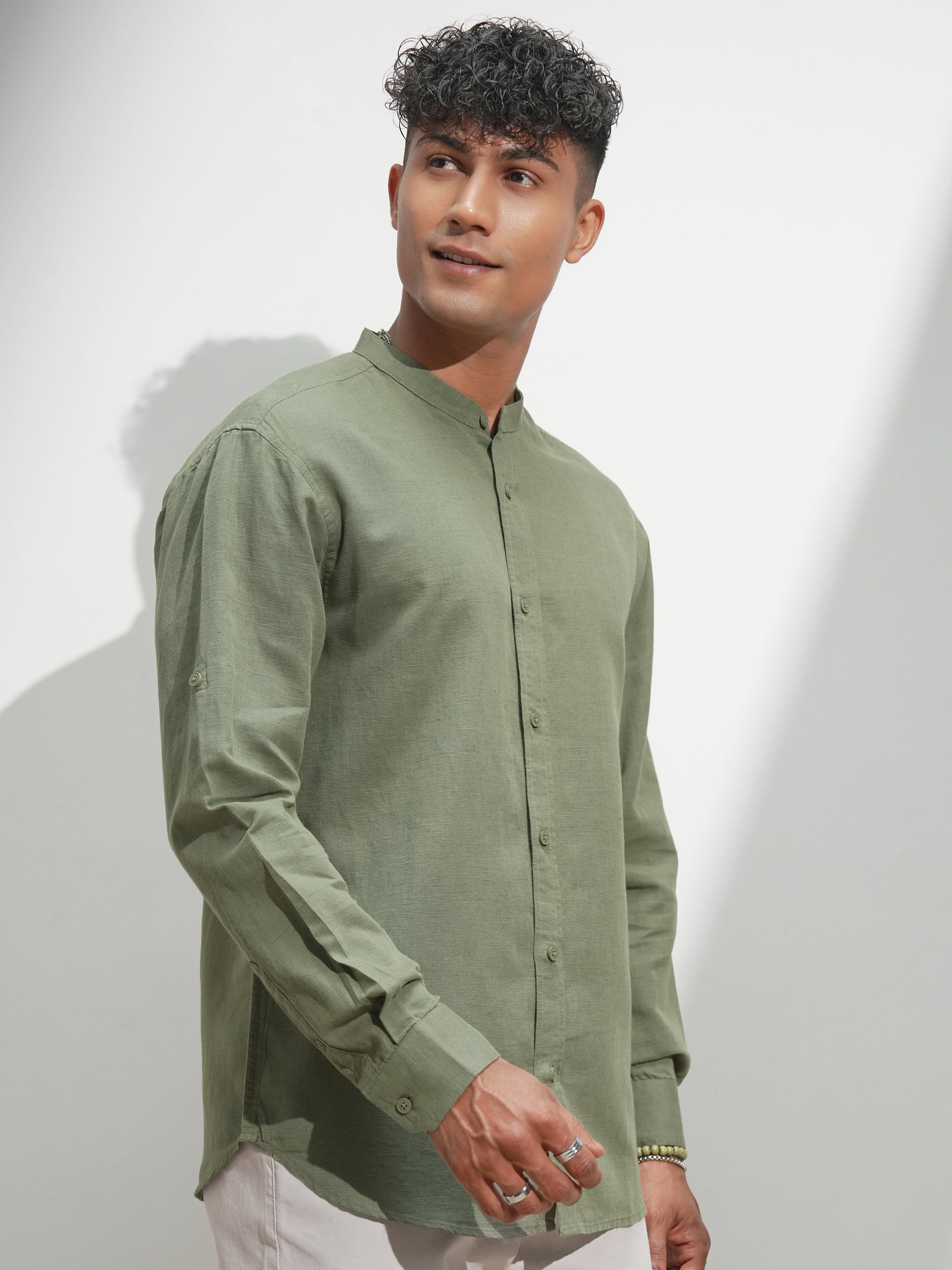 Highlander Men Green Self Design Relaxed Fit Casual Shirt - Green - Image 6