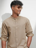 Highlander Men Khaki Self Design Relaxed Fit Casual Shirt - Khaki - Image 1