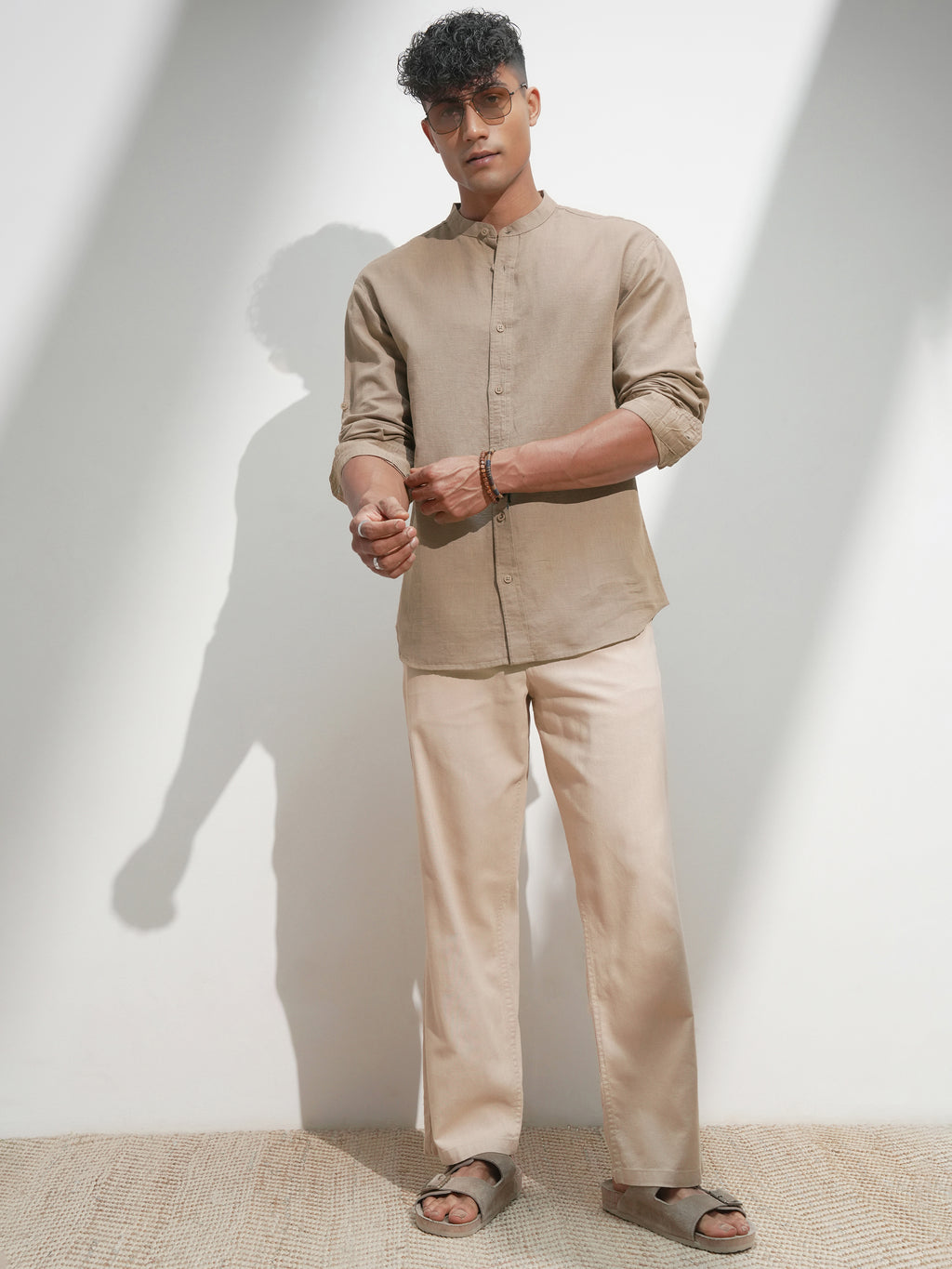 Highlander Men Khaki Self Design Relaxed Fit Casual Shirt - Khaki - Image 2