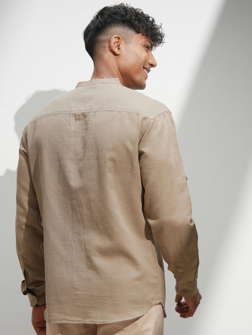 Highlander Men Khaki Self Design Relaxed Fit Casual Shirt - Khaki - Image 3