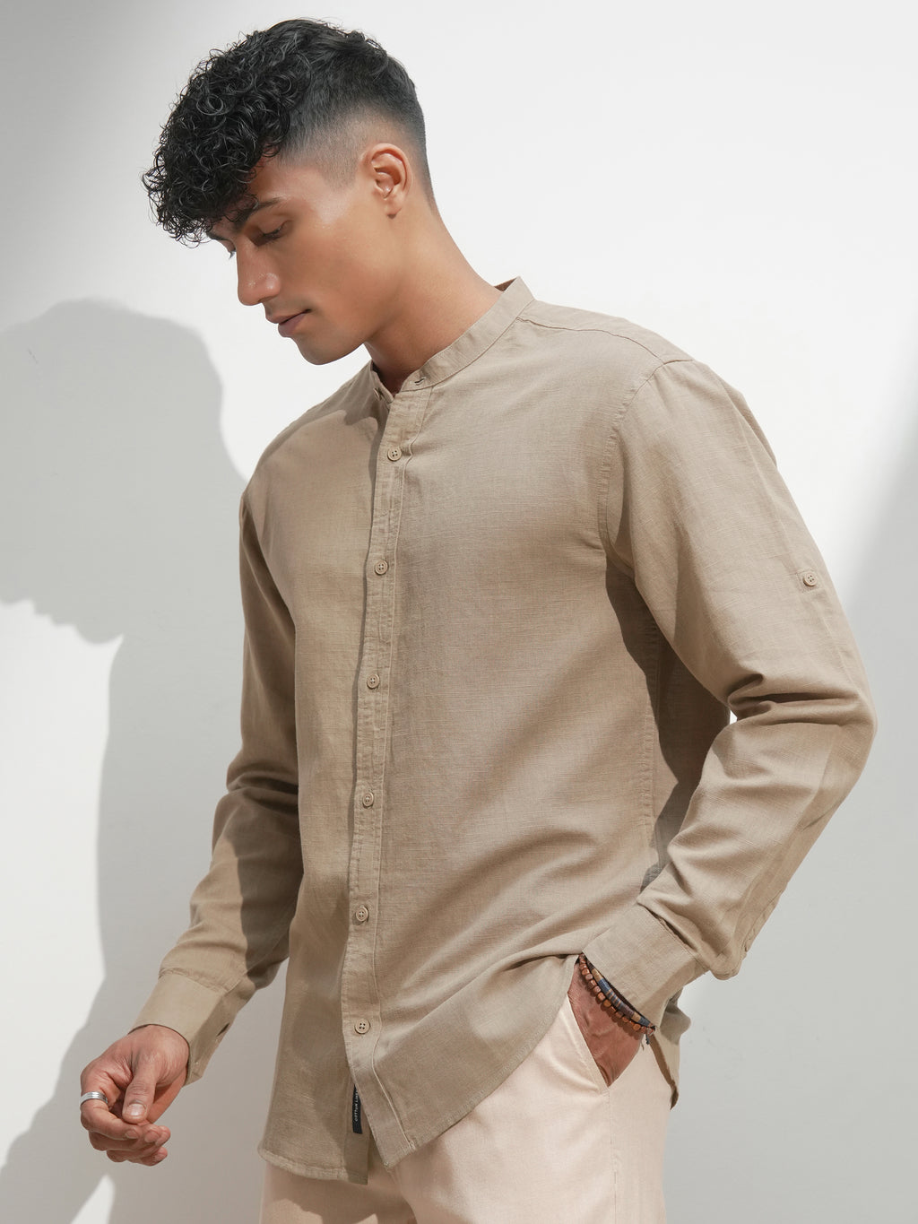 Highlander Men Khaki Self Design Relaxed Fit Casual Shirt - Khaki - Image 4