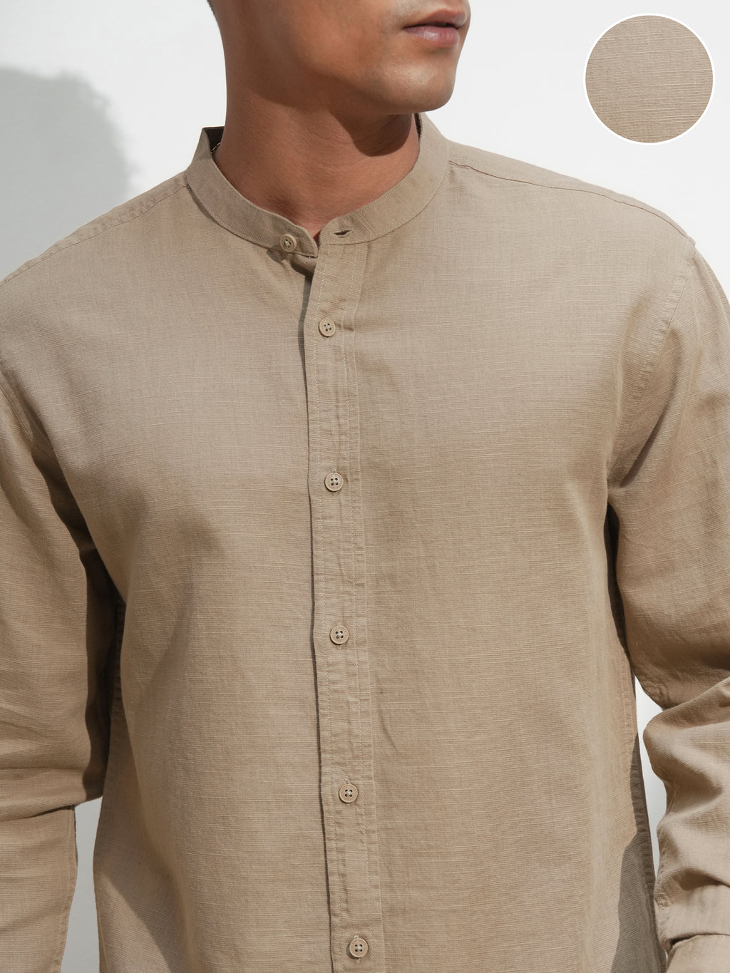 Highlander Men Khaki Self Design Relaxed Fit Casual Shirt - Khaki - Image 5