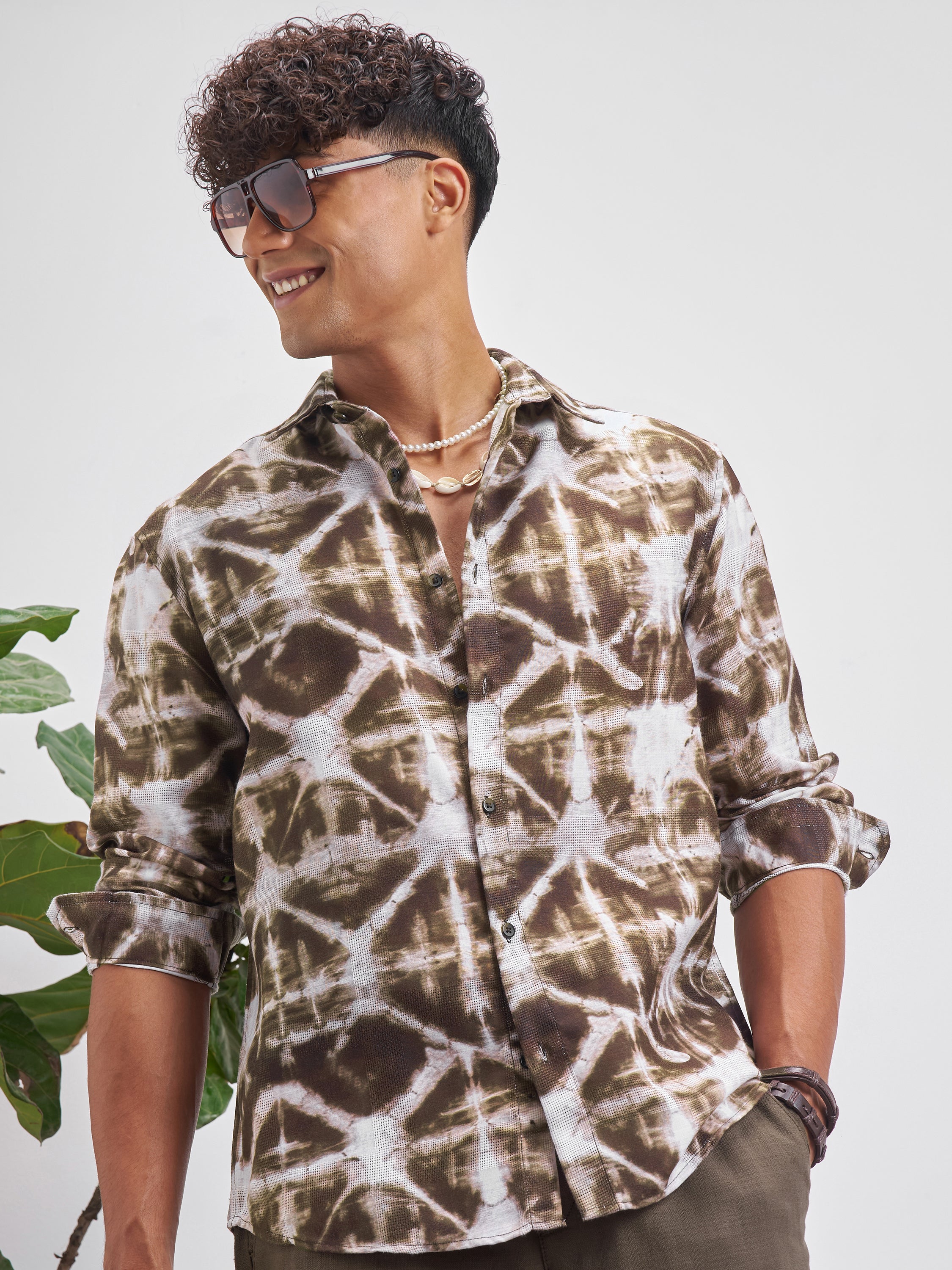 Highlander Men Brown Printed Relaxed Fit Casual Shirt - Brown - Image 1