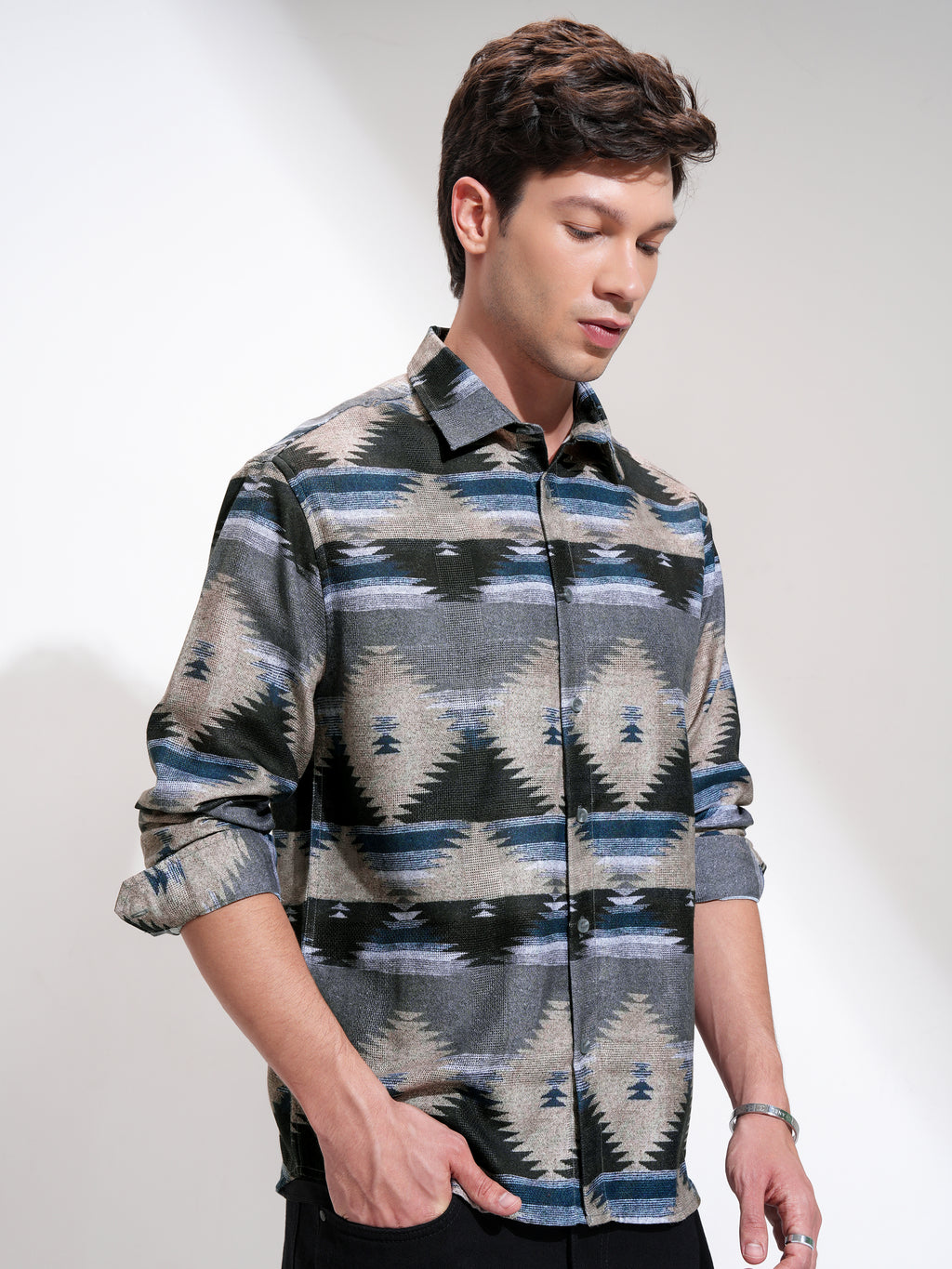 Highlander Men Teal Printed Relaxed Fit Casual Shirt - Teal - Image 6
