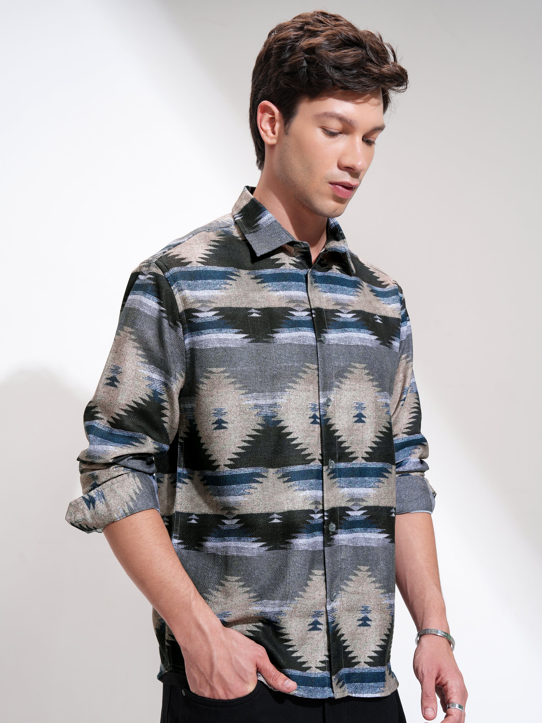 Highlander Men Teal Printed Relaxed Fit Casual Shirt - Teal - Image 6