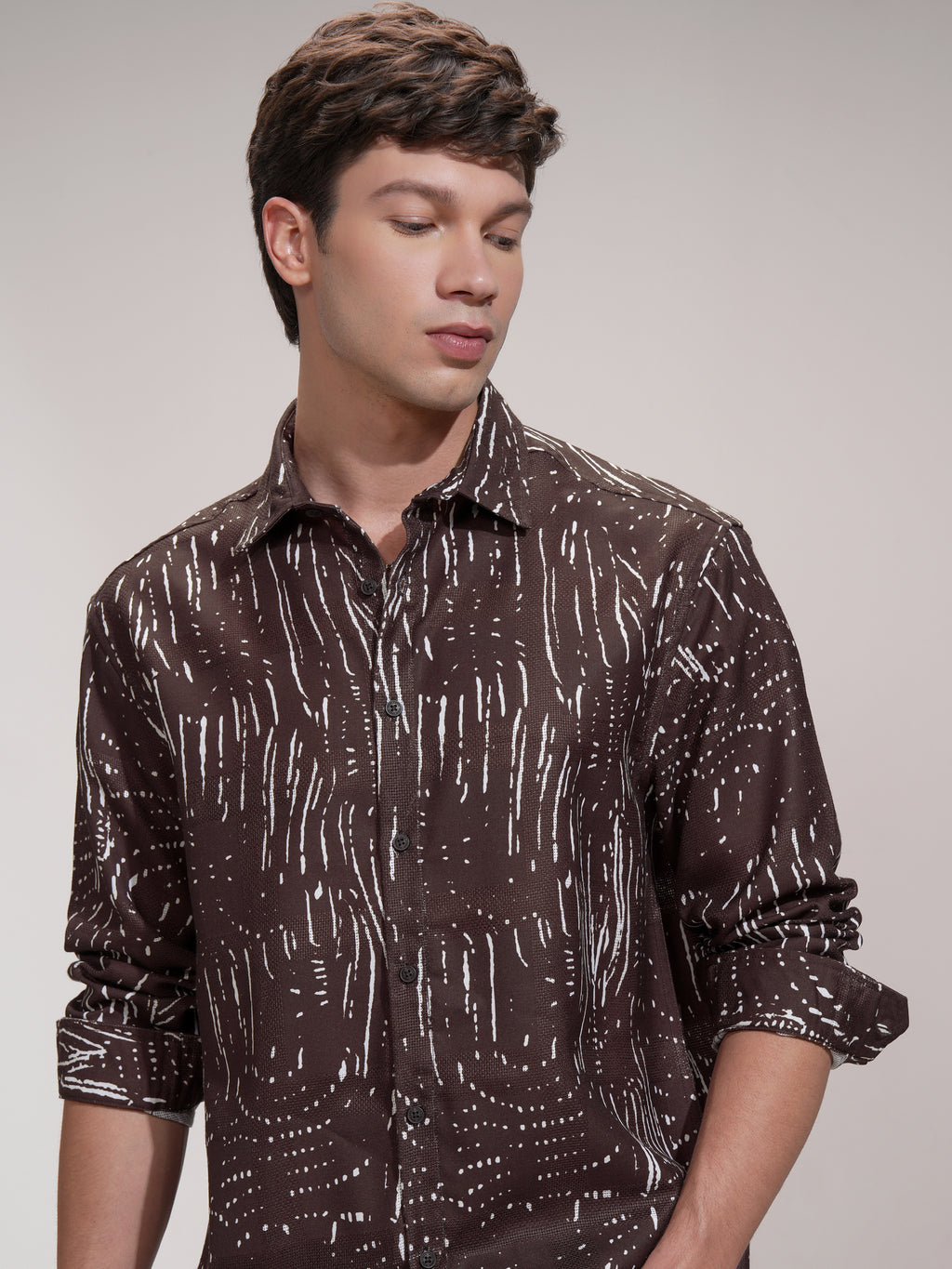 Highlander Men Brown Printed Relaxed Fit Casual Shirt - Brown - Image 1