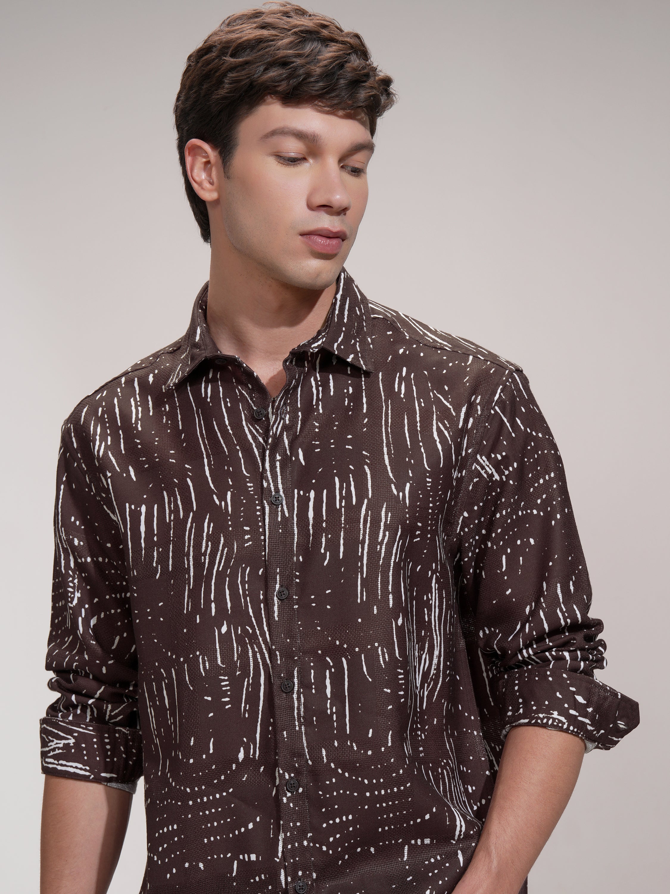Highlander Men Brown Printed Relaxed Fit Casual Shirt - Brown - Image 1
