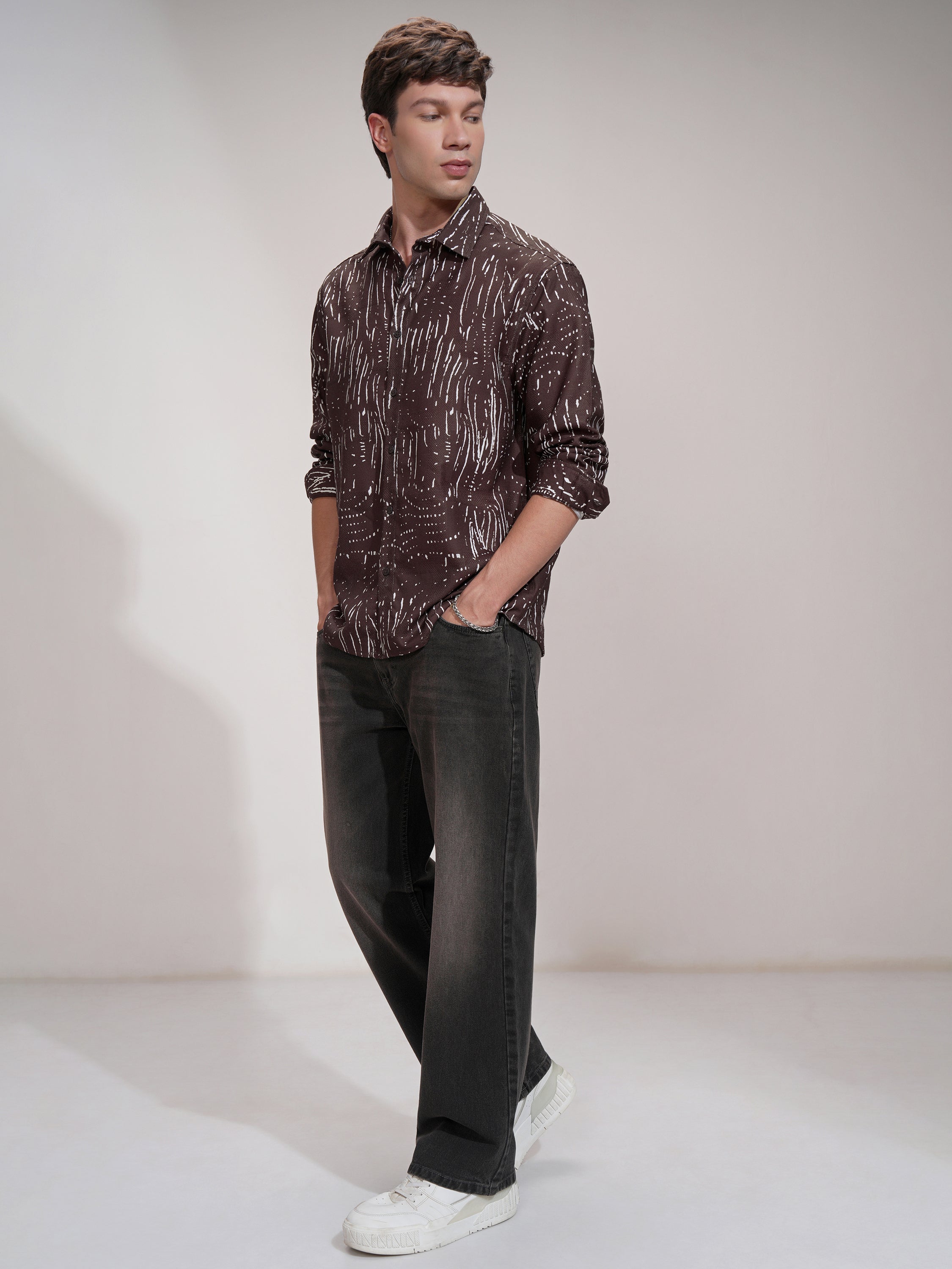 Highlander Men Brown Printed Relaxed Fit Casual Shirt - Brown - Image 2