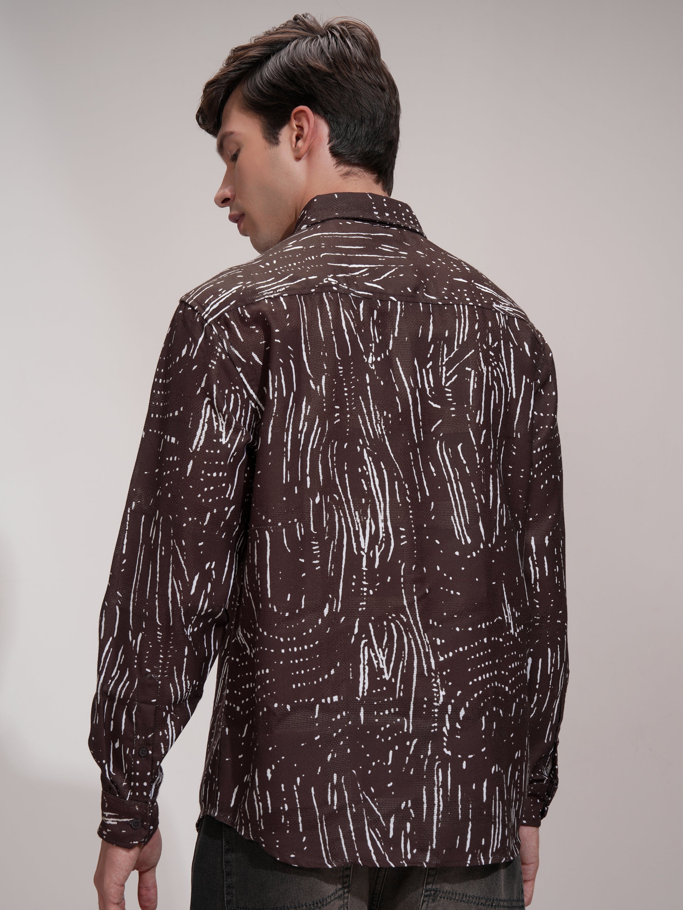 Highlander Men Brown Printed Relaxed Fit Casual Shirt - Brown - Image 3