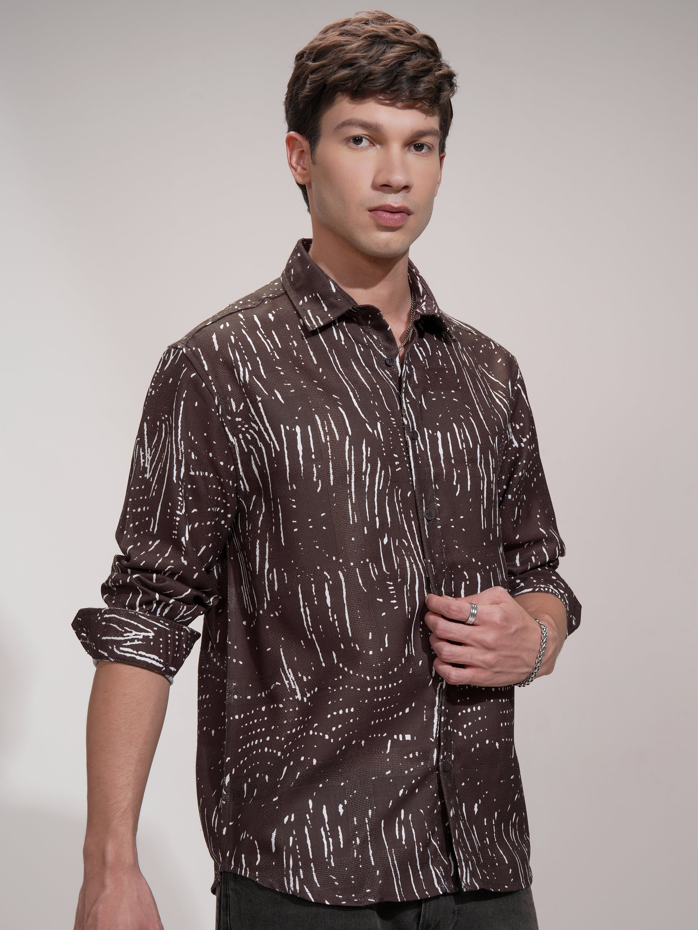 Highlander Men Brown Printed Relaxed Fit Casual Shirt - Brown - Image 6