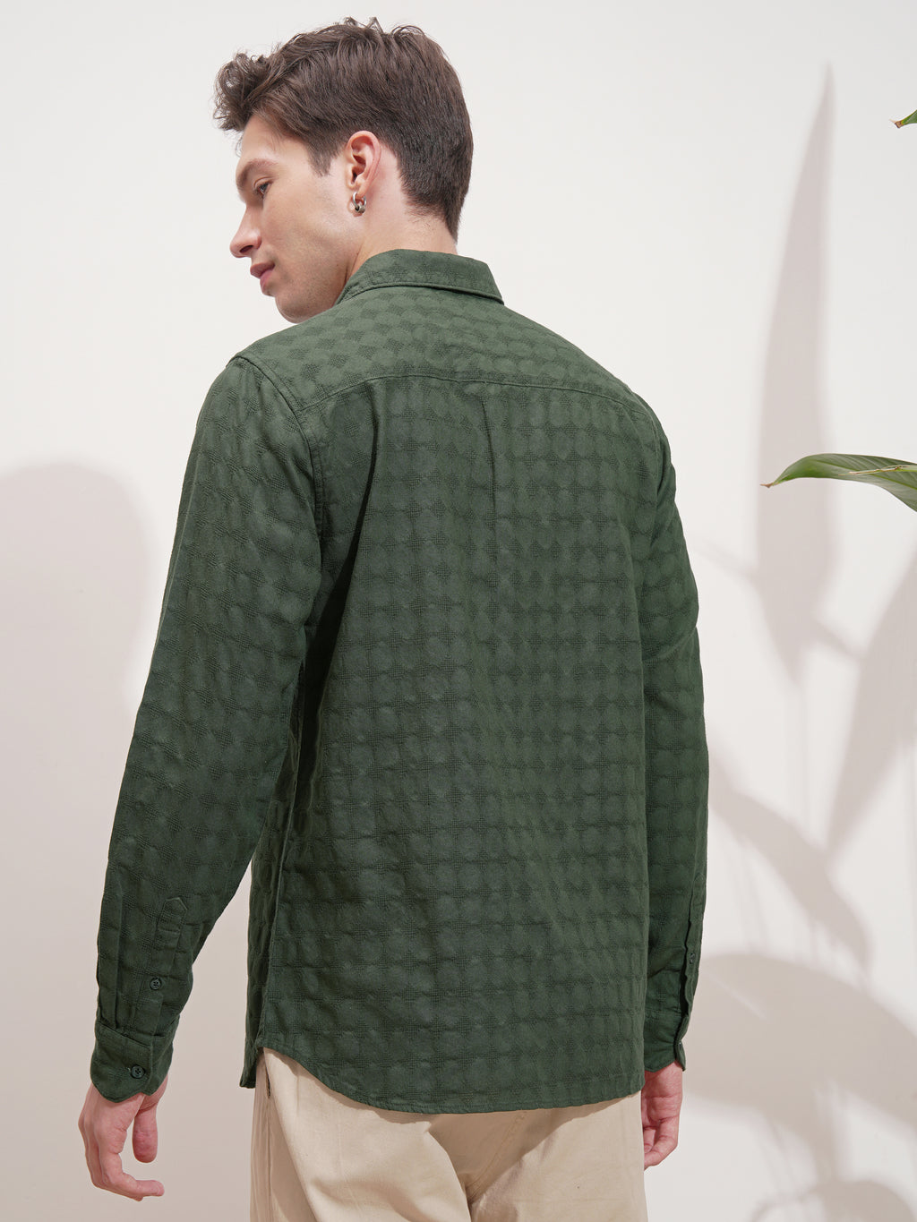 Highlander Men Green Self Design Slim Fit Casual Shirt - Green - Image 3