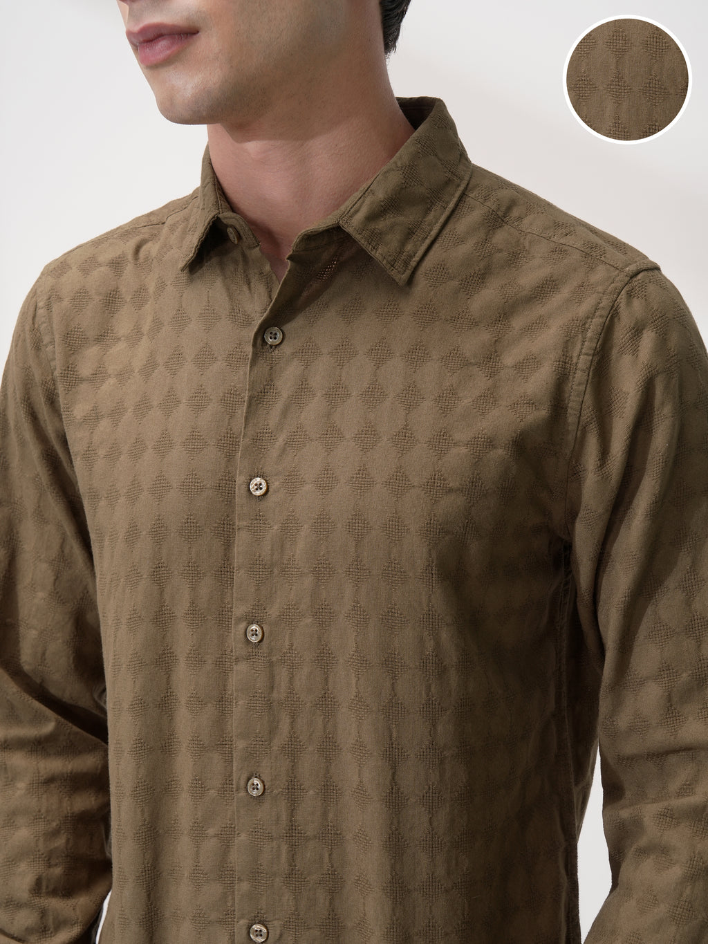 Highlander Men Brown Self Design Slim Fit Casual Shirt - Brown - Image 5