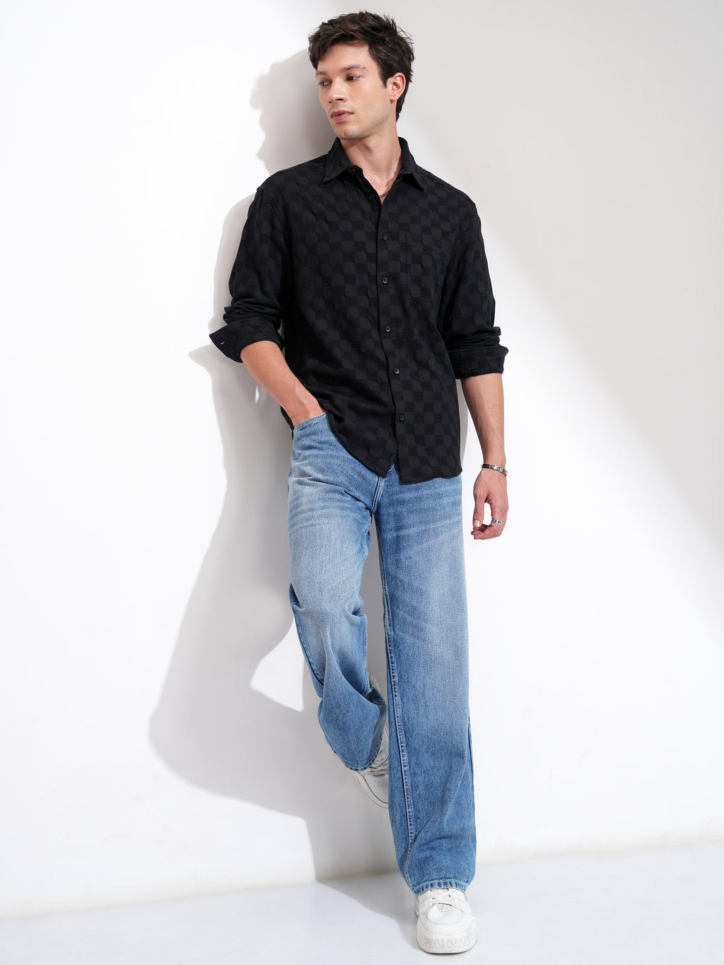 Highlander Men Black Self Design Relaxed Fit Casual Shirt - Black - Image 2