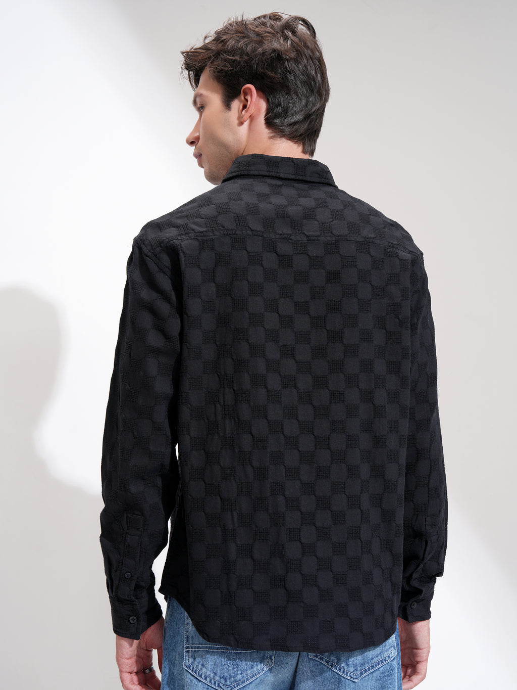 Highlander Men Black Self Design Relaxed Fit Casual Shirt - Black - Image 3