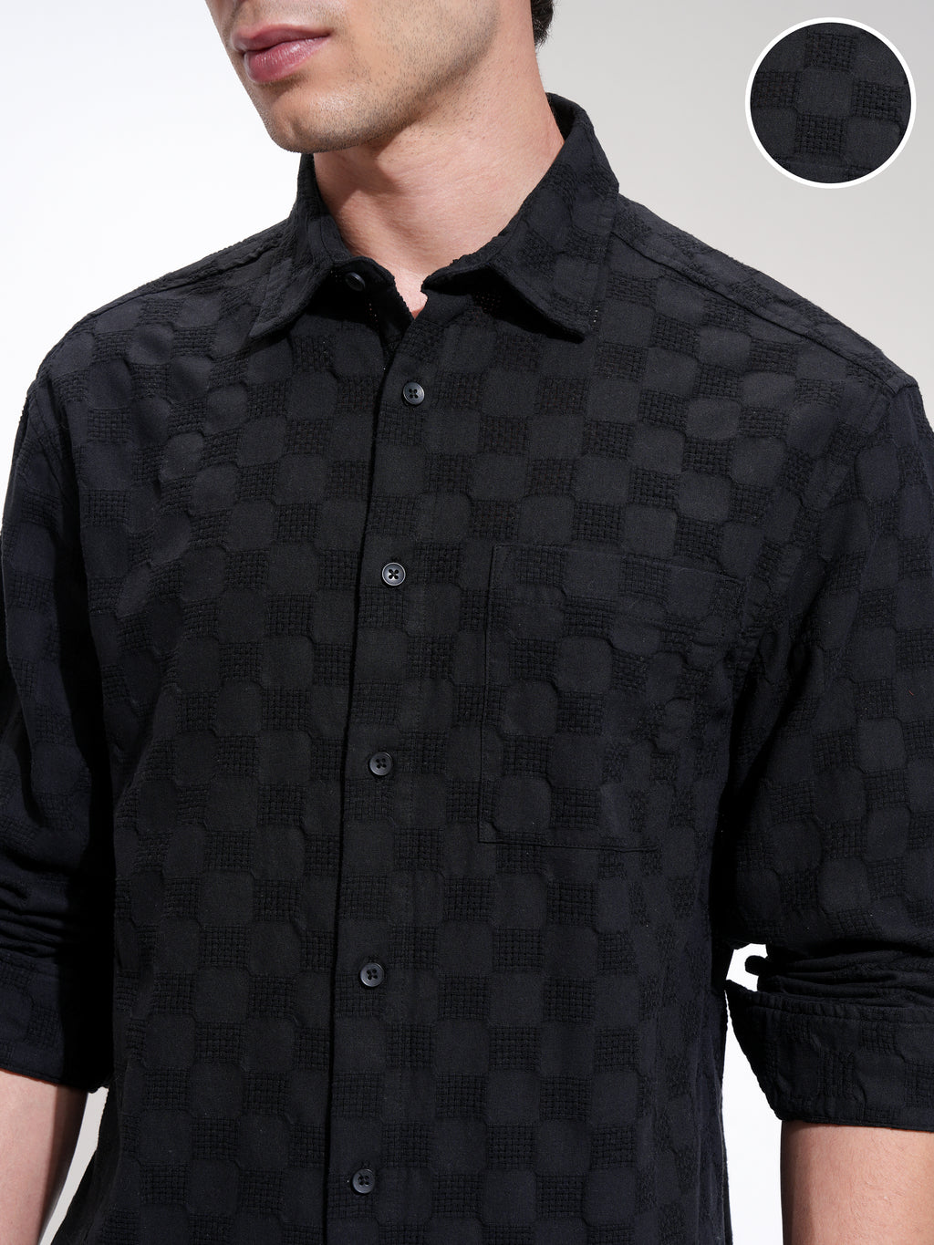 Highlander Men Black Self Design Relaxed Fit Casual Shirt - Black - Image 5