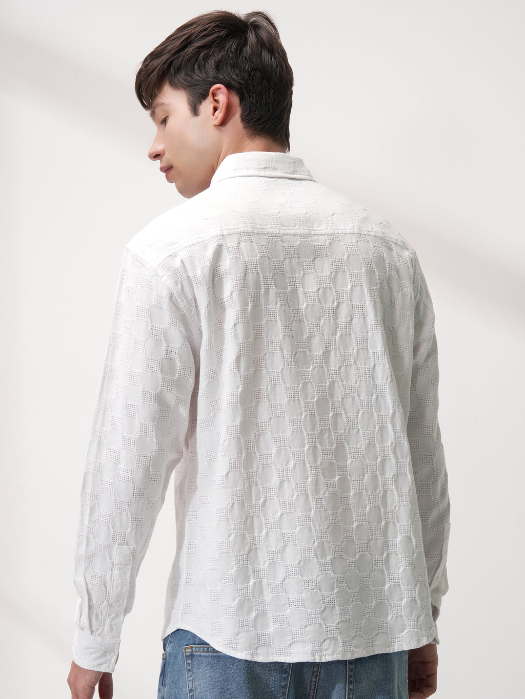 Highlander Men White Self Design Relaxed Fit Casual Shirt - White - Image 3