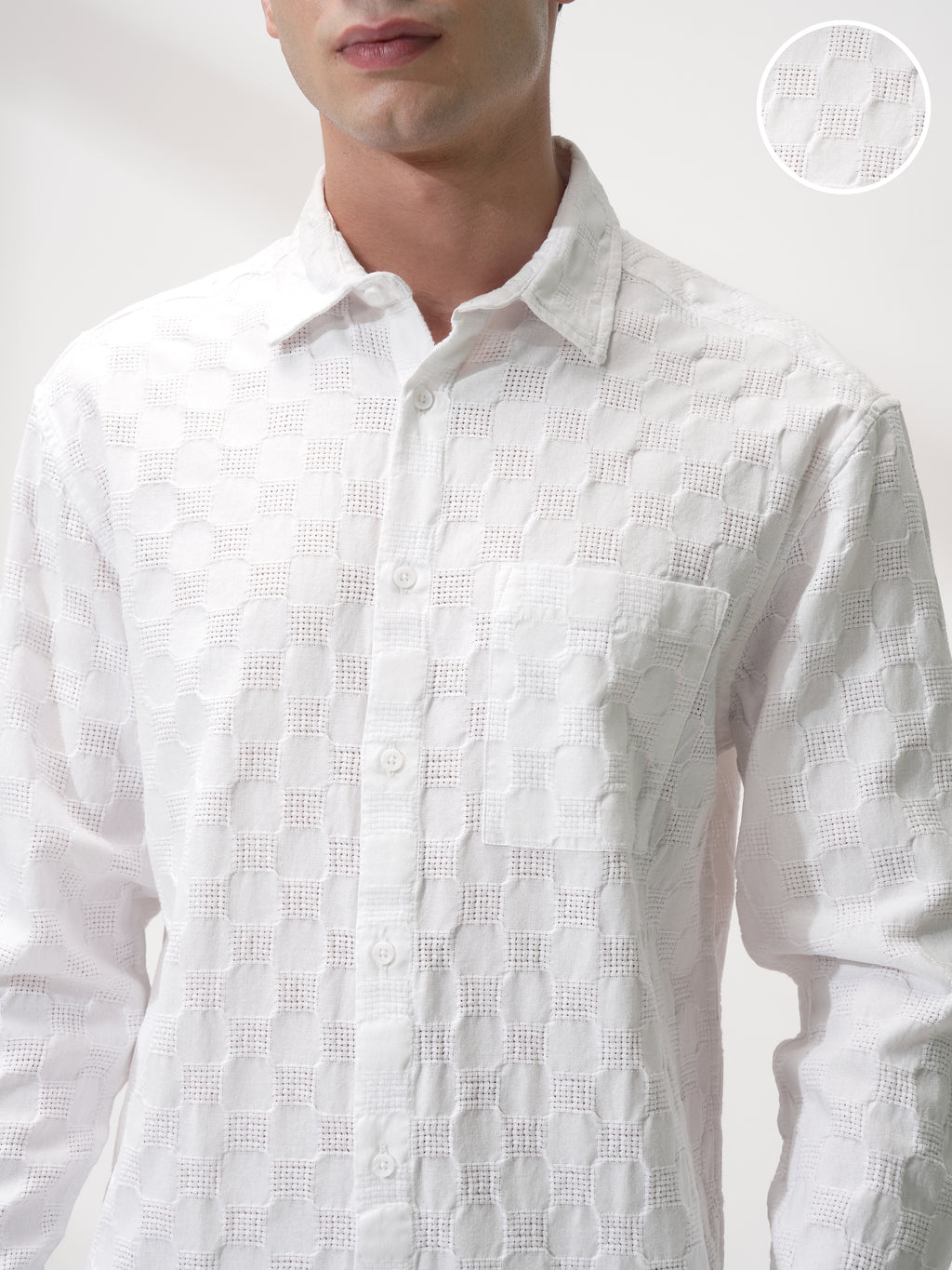 Highlander Men White Self Design Relaxed Fit Casual Shirt - White - Image 5