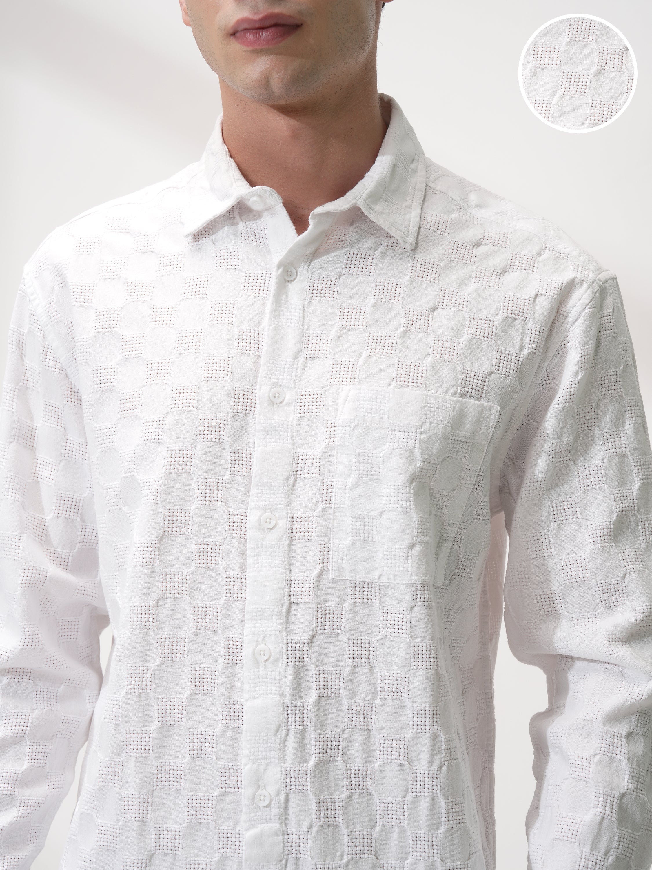Highlander Men White Self Design Relaxed Fit Casual Shirt - White - Image 5