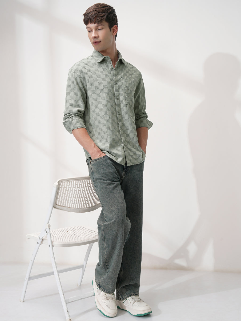 Highlander Men Olive Self Design Relaxed Fit Casual Shirt - Olive - Image 2