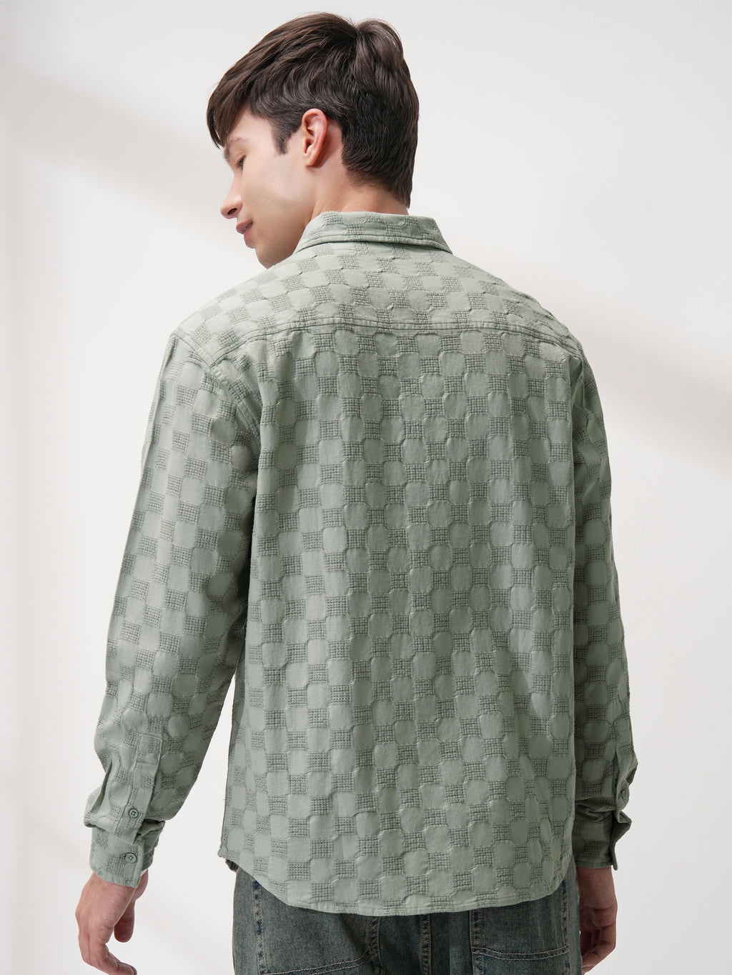 Highlander Men Olive Self Design Relaxed Fit Casual Shirt - Olive - Image 3