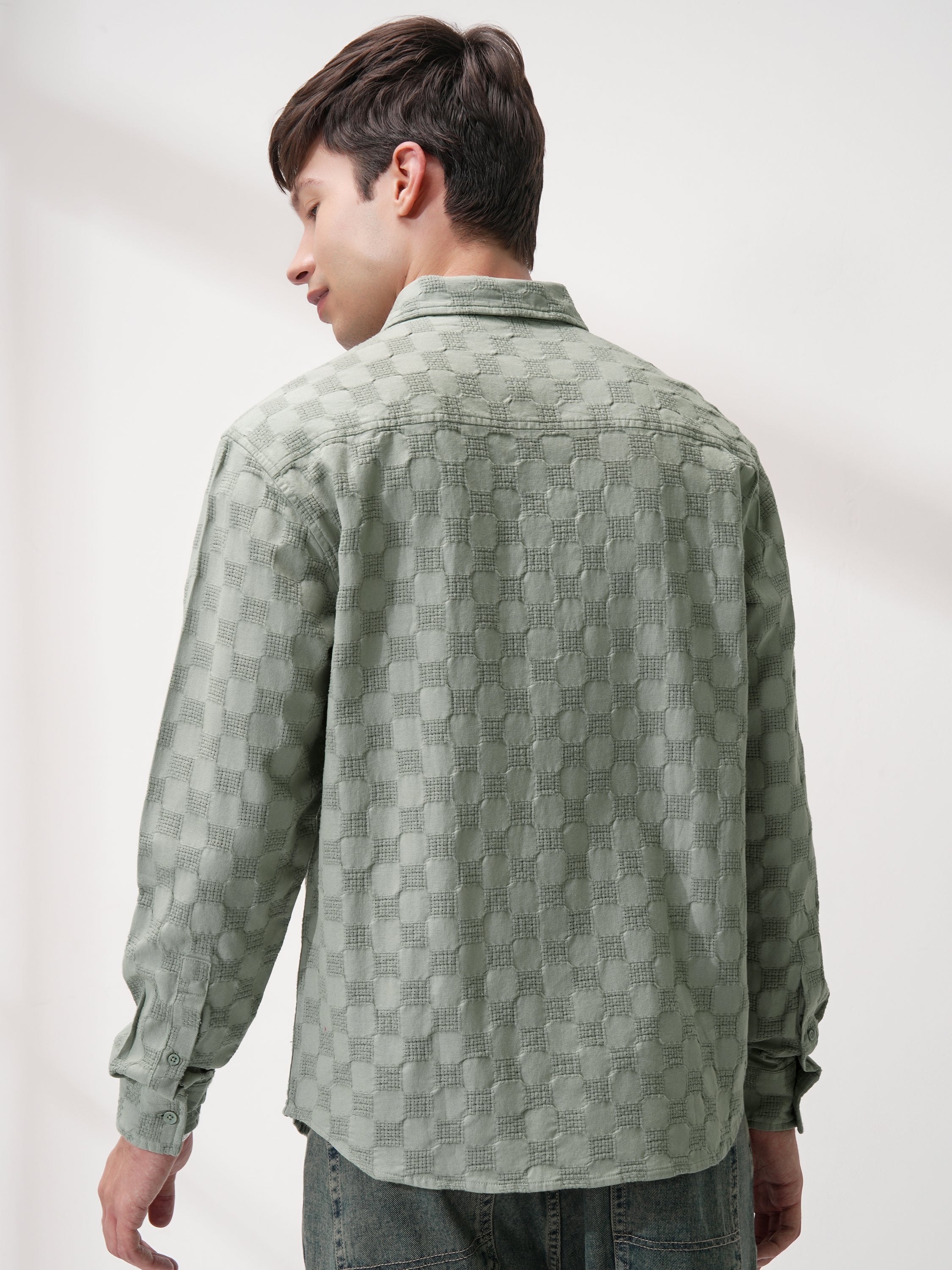 Highlander Men Olive Self Design Relaxed Fit Casual Shirt - Olive - Image 3