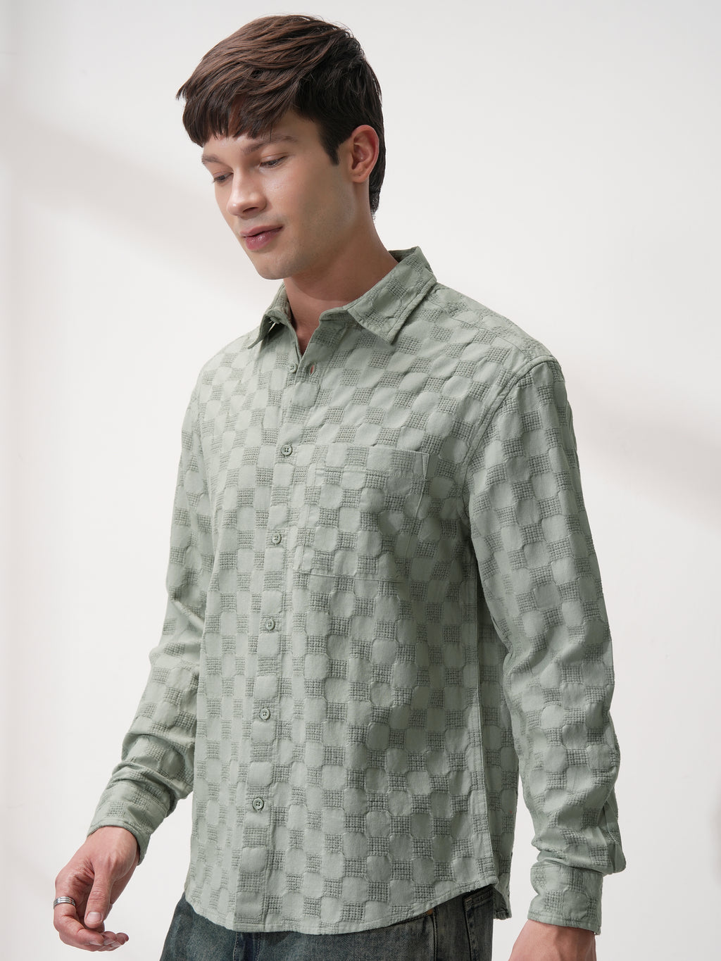 Highlander Men Olive Self Design Relaxed Fit Casual Shirt - Olive - Image 4