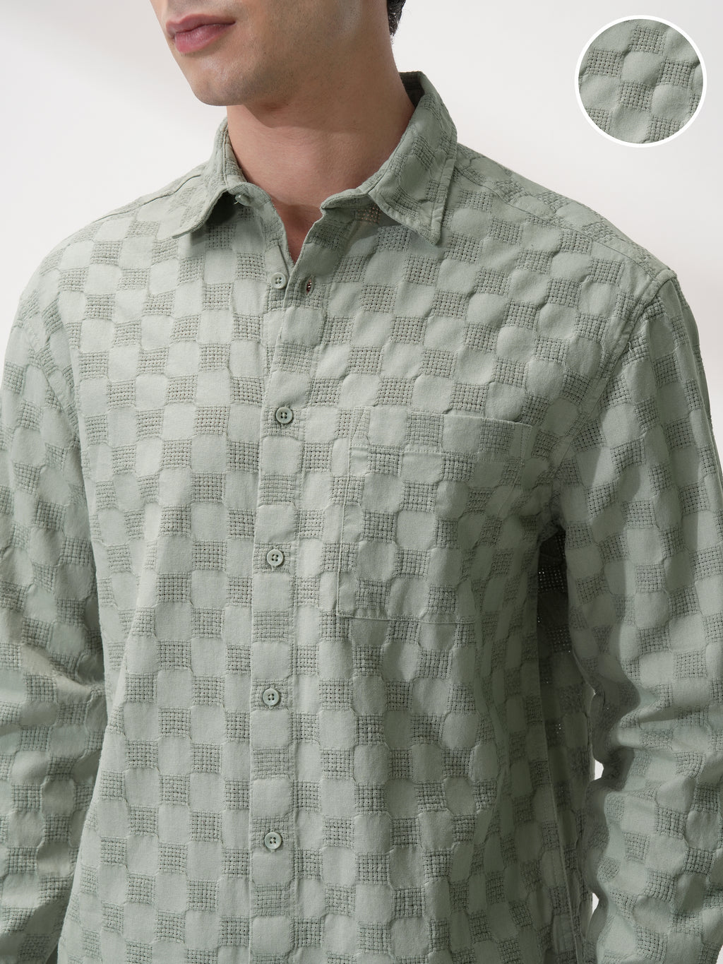 Highlander Men Olive Self Design Relaxed Fit Casual Shirt - Olive - Image 5