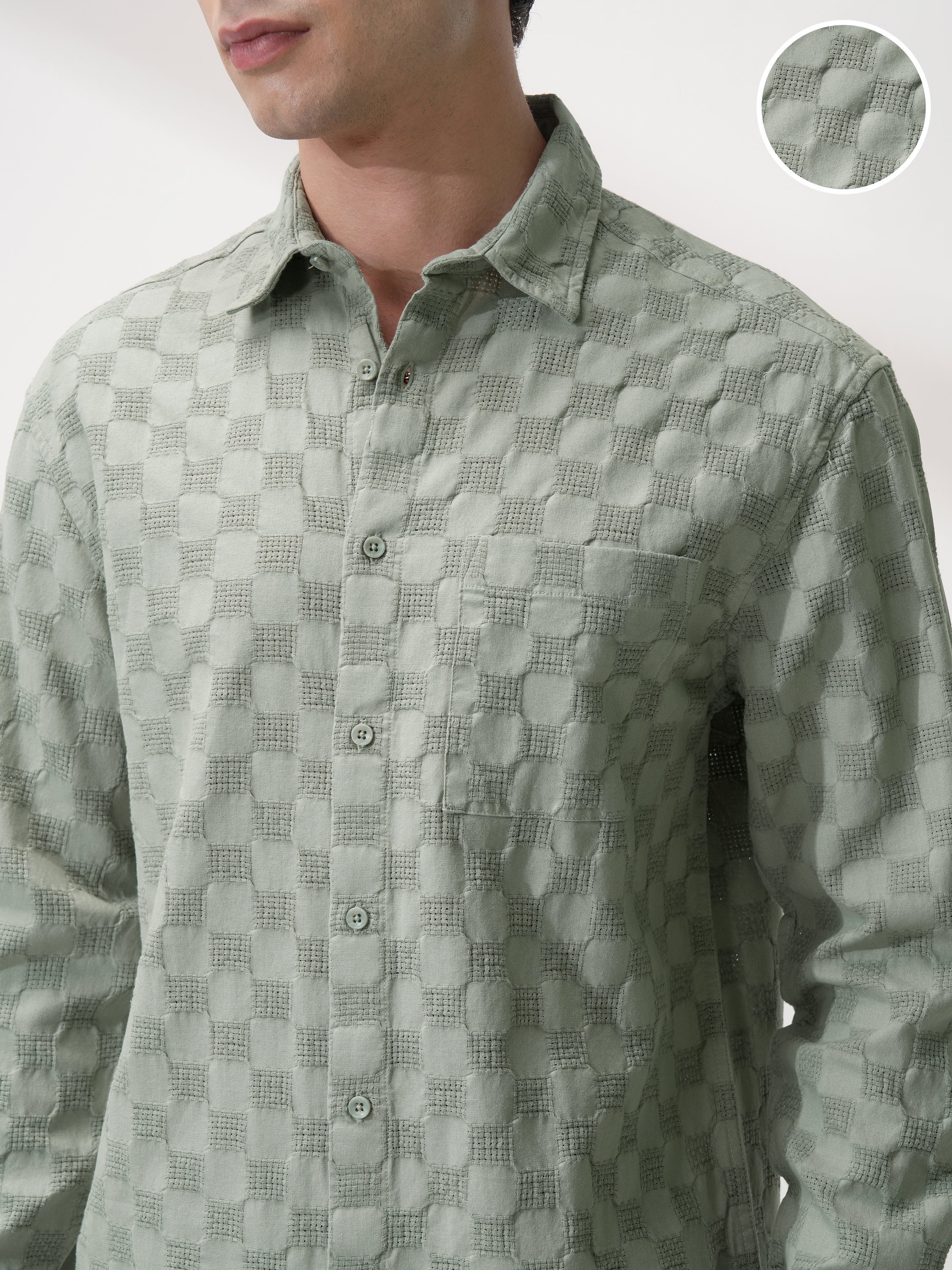 Highlander Men Olive Self Design Relaxed Fit Casual Shirt - Olive - Image 5