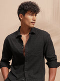 Highlander Men Black Self Design Relaxed Fit Casual Shirt - Black - Image 1