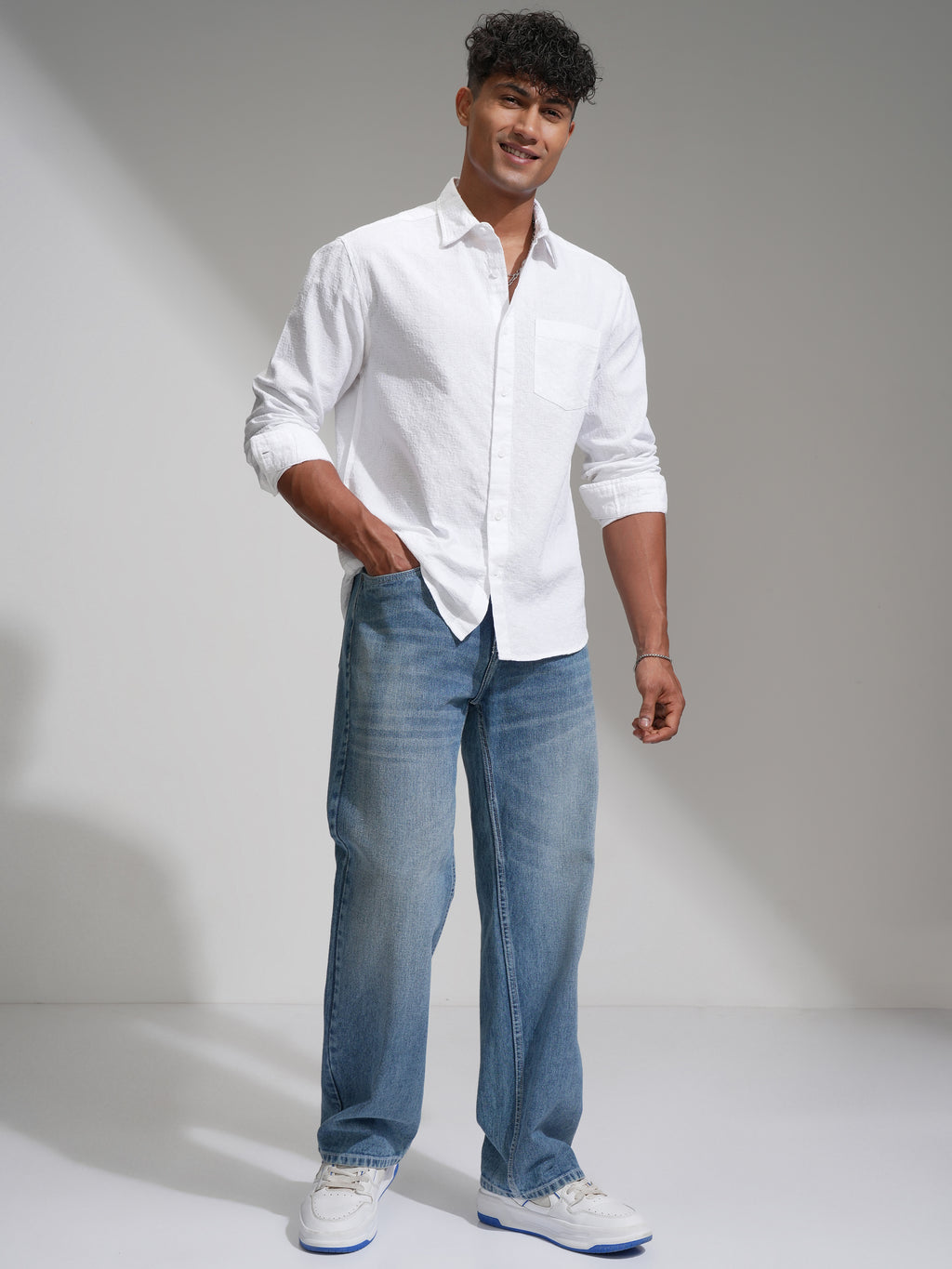 Highlander Men White Self Design Relaxed Fit Casual Shirt - White - Image 2
