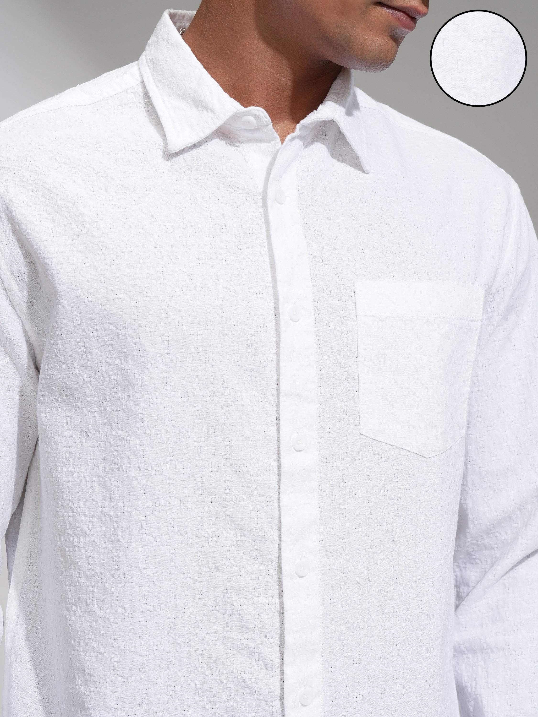 Highlander Men White Self Design Relaxed Fit Casual Shirt - White - Image 5