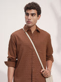 Highlander Men Rust Self Design Relaxed Fit Casual Shirt - Rust - Image 1