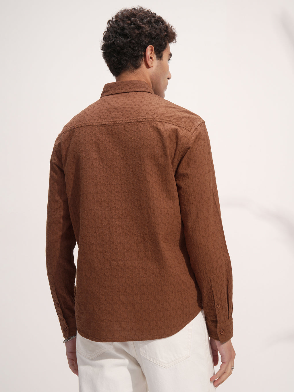 Highlander Men Rust Self Design Relaxed Fit Casual Shirt - Rust - Image 3