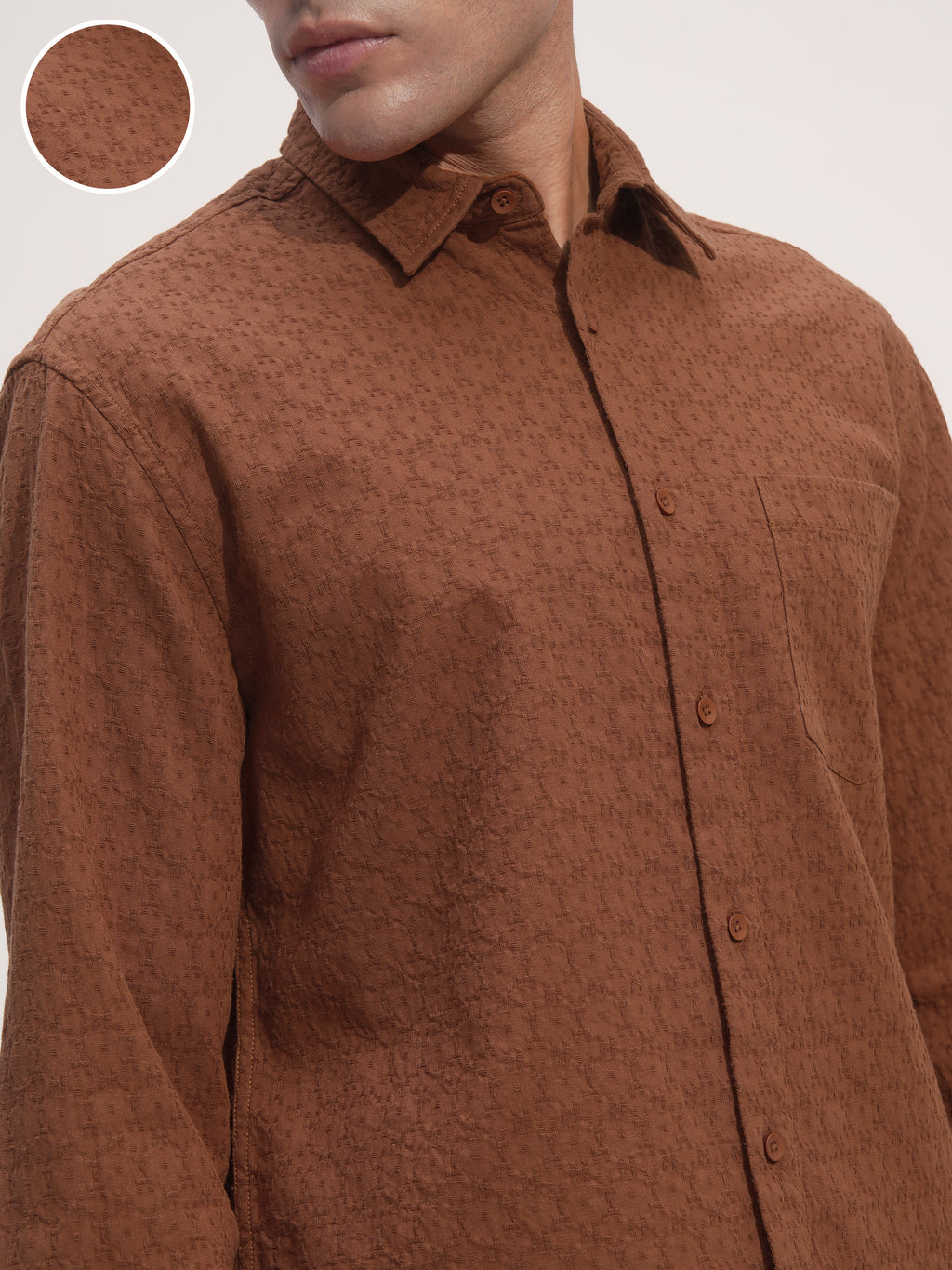 Highlander Men Rust Self Design Relaxed Fit Casual Shirt - Rust - Image 5