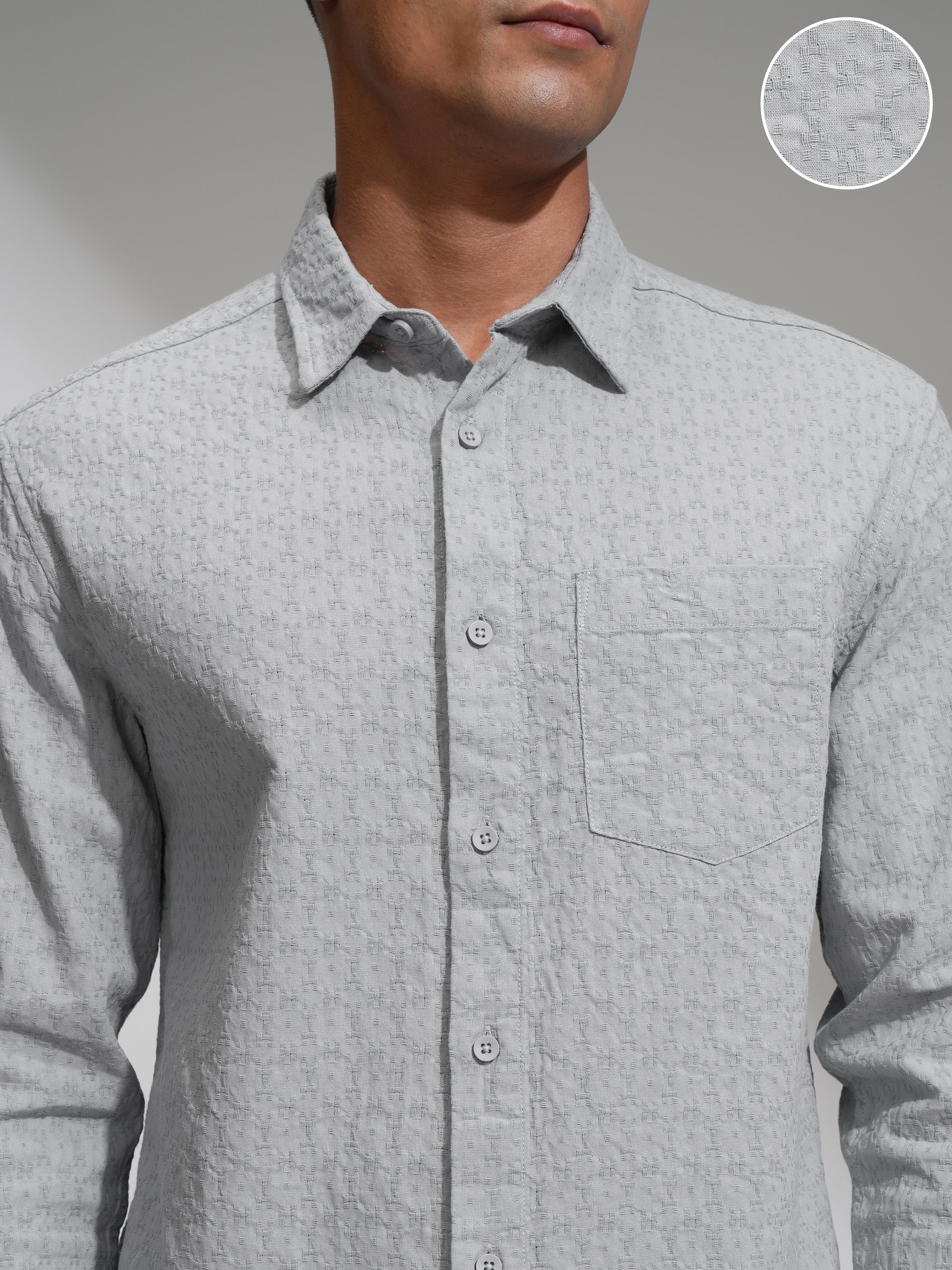 Highlander Men Grey Self Design Relaxed Fit Casual Shirt - Grey - Image 5