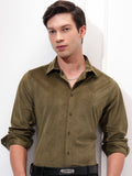 Highlander Men Olive Self Design Slim Fit Casual Shirt - Olive - Image 1