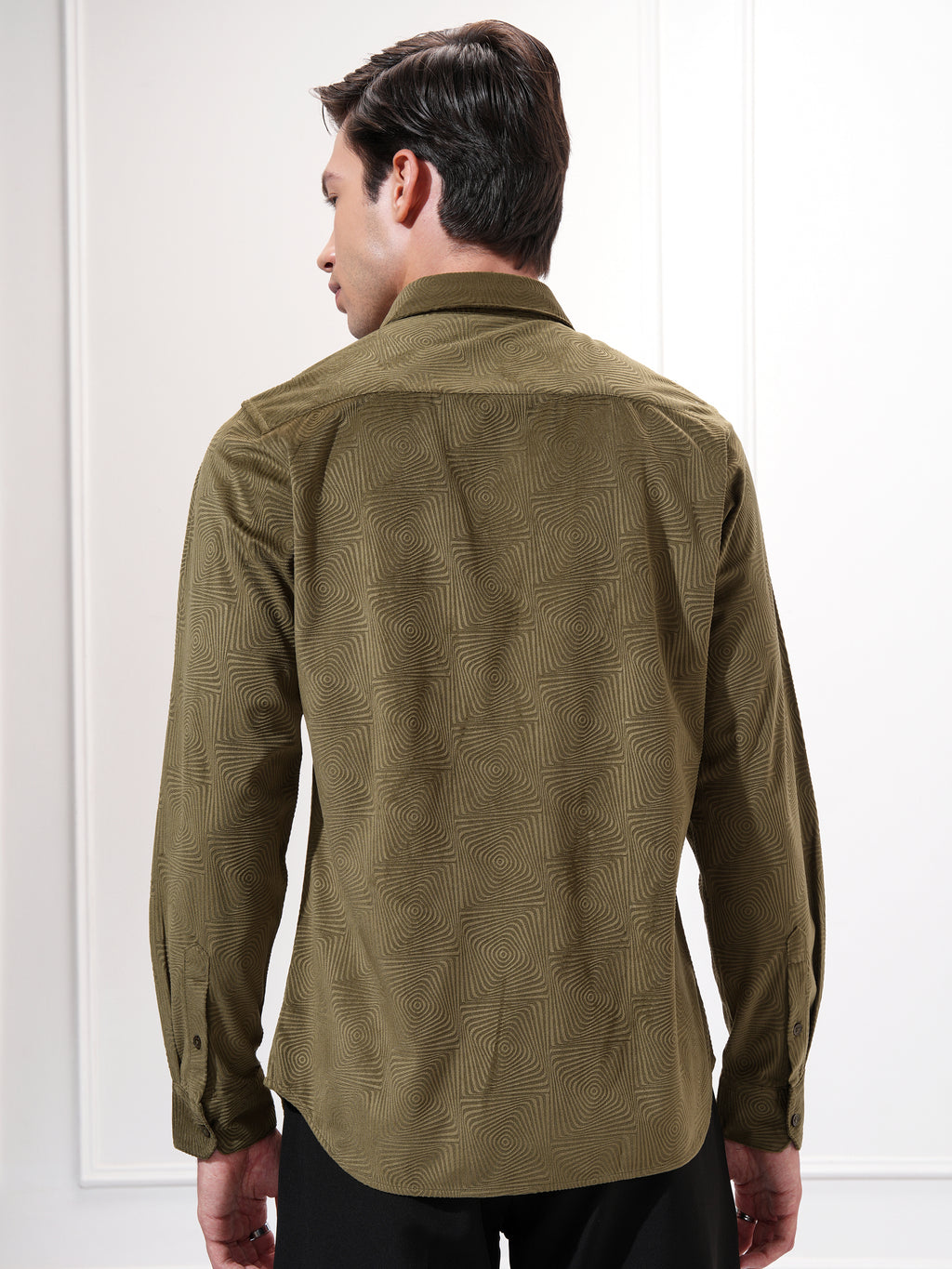 Highlander Men Olive Self Design Slim Fit Casual Shirt - Olive - Image 3