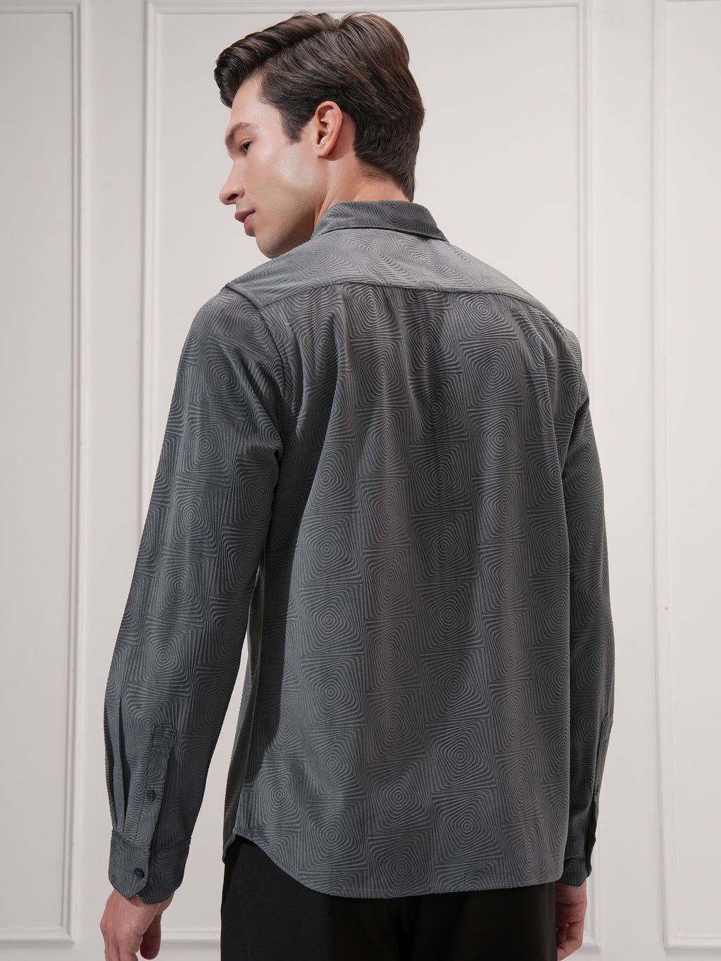 Highlander Men Grey Self Design Slim Fit Casual Shirt - Grey - Image 3