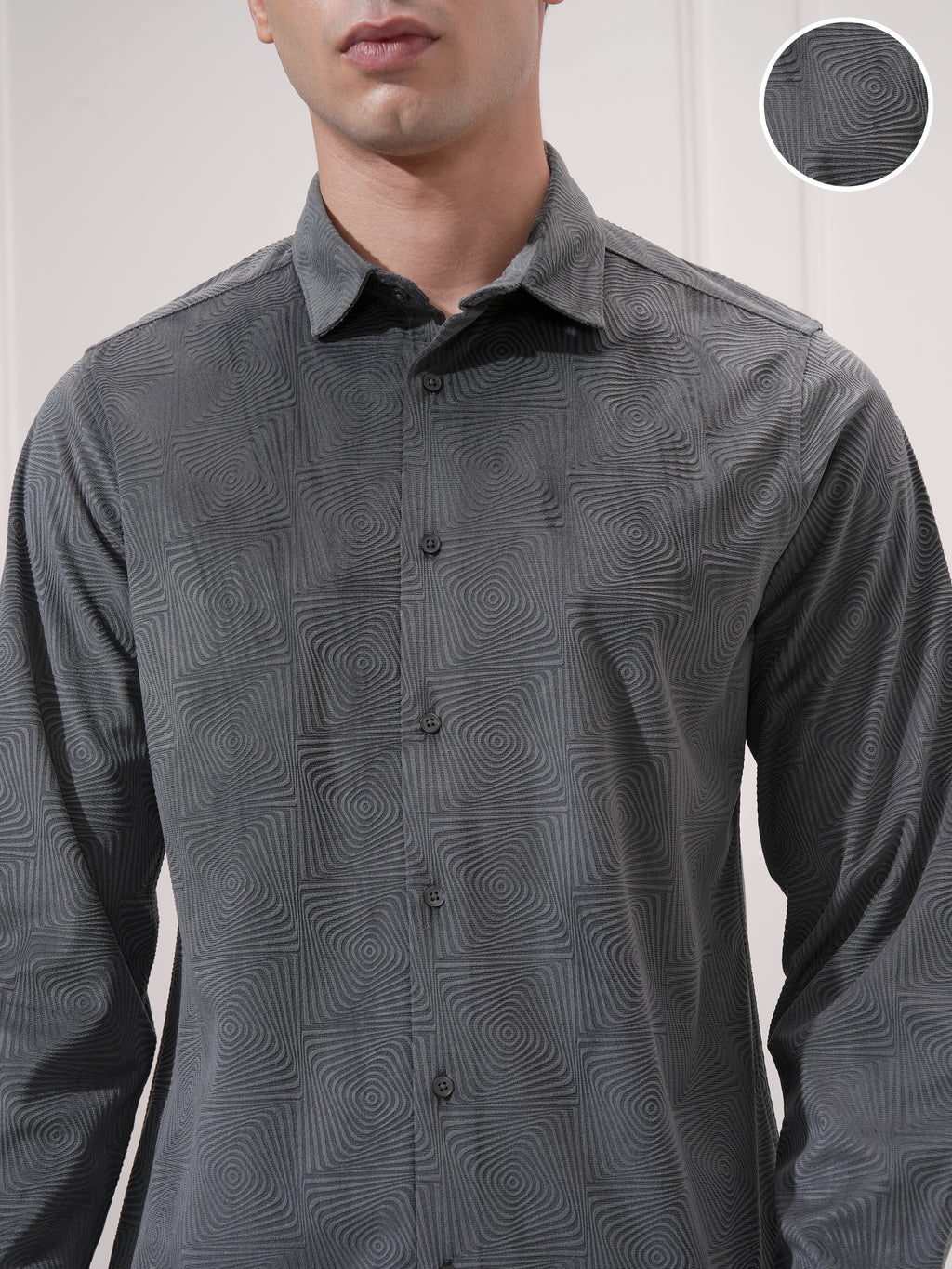 Highlander Men Grey Self Design Slim Fit Casual Shirt - Grey - Image 5