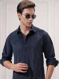 Highlander Men Navy Blue Self Design Slim Fit Casual Shirt - Navy Blue - Image 1
