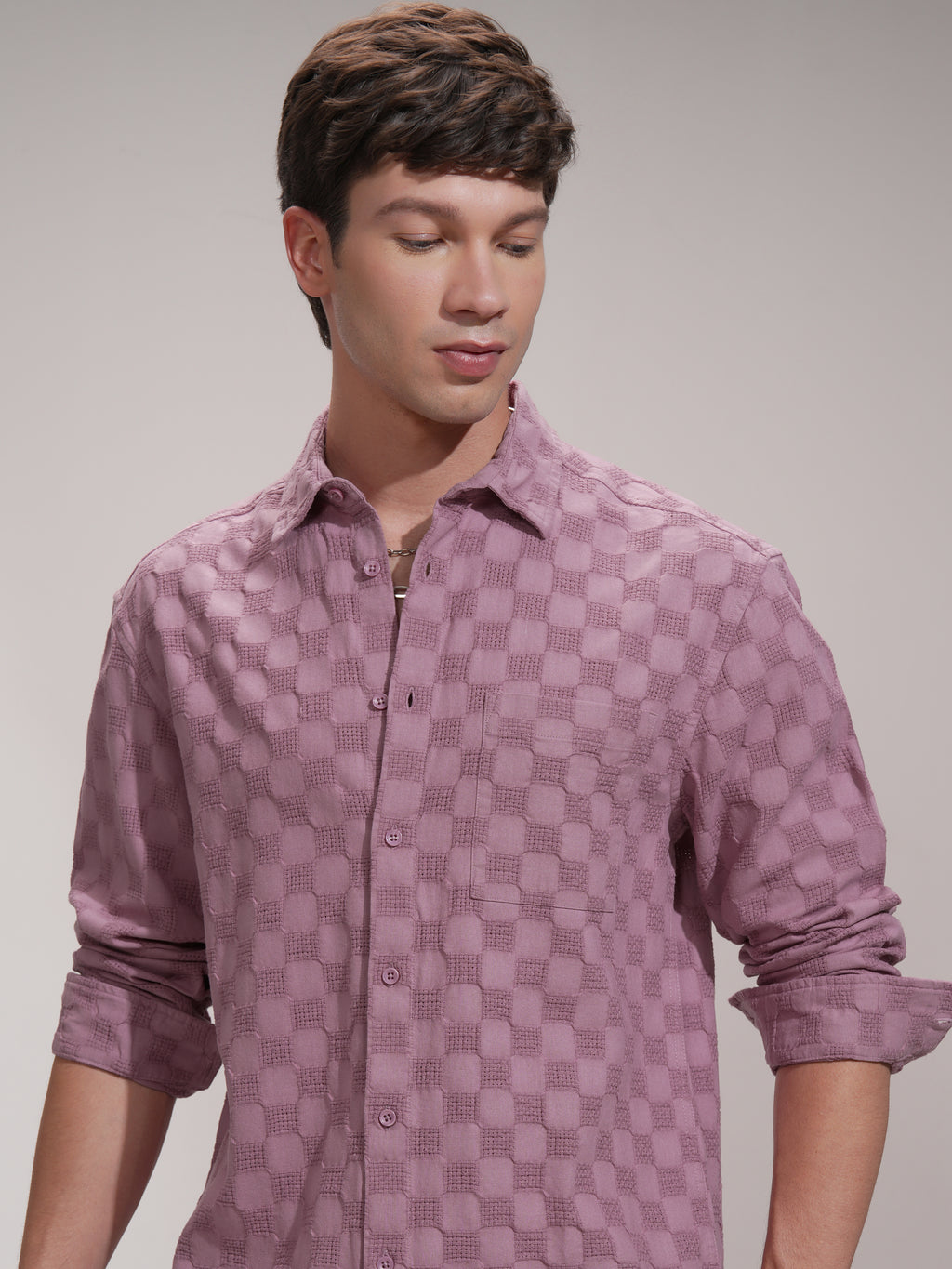 Highlander Men Pink Self Design Relaxed Fit Casual Shirt - Pink - Image 1