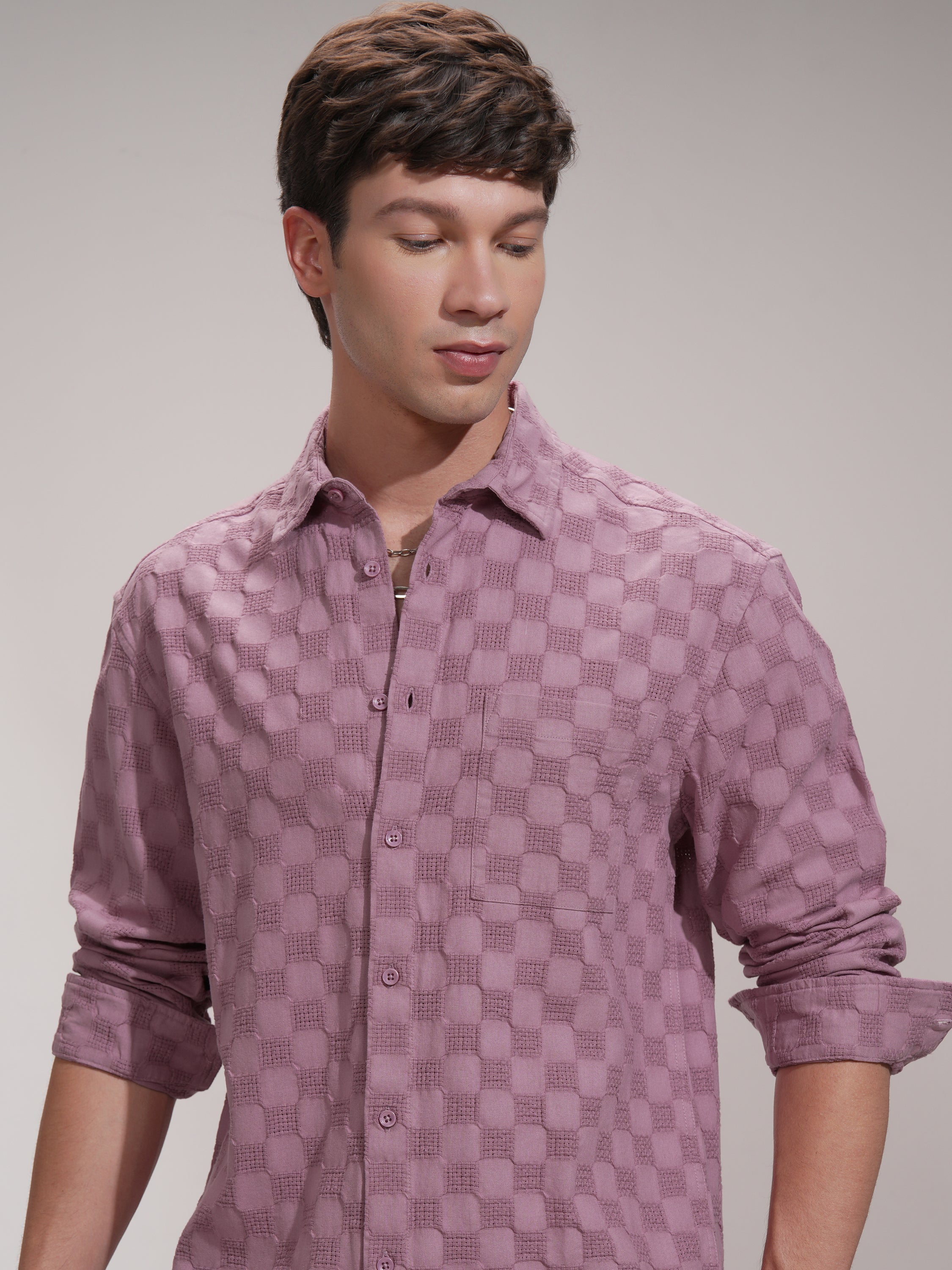 Highlander Men Pink Self Design Relaxed Fit Casual Shirt - Pink - Image 1