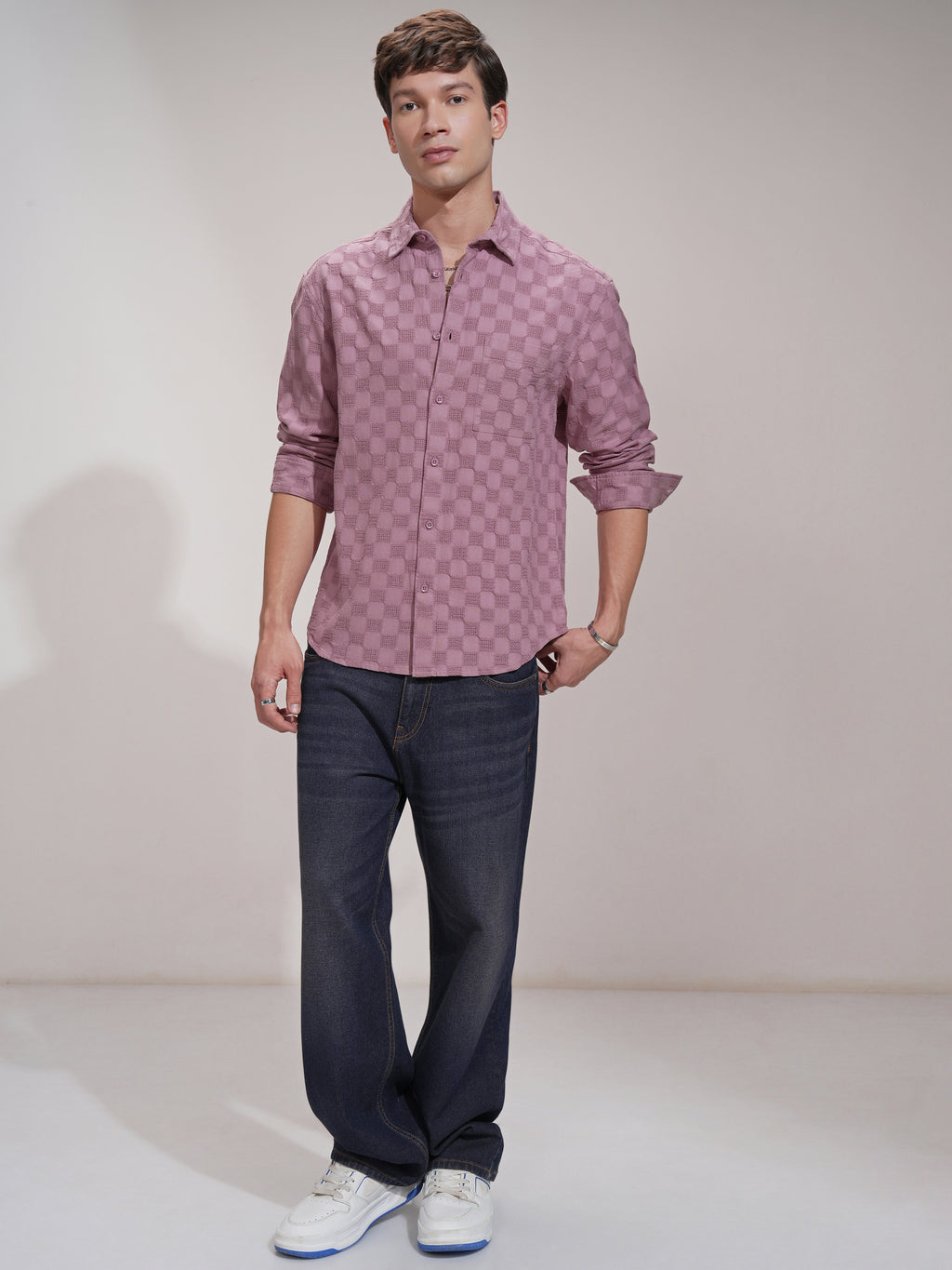 Highlander Men Pink Self Design Relaxed Fit Casual Shirt - Pink - Image 2