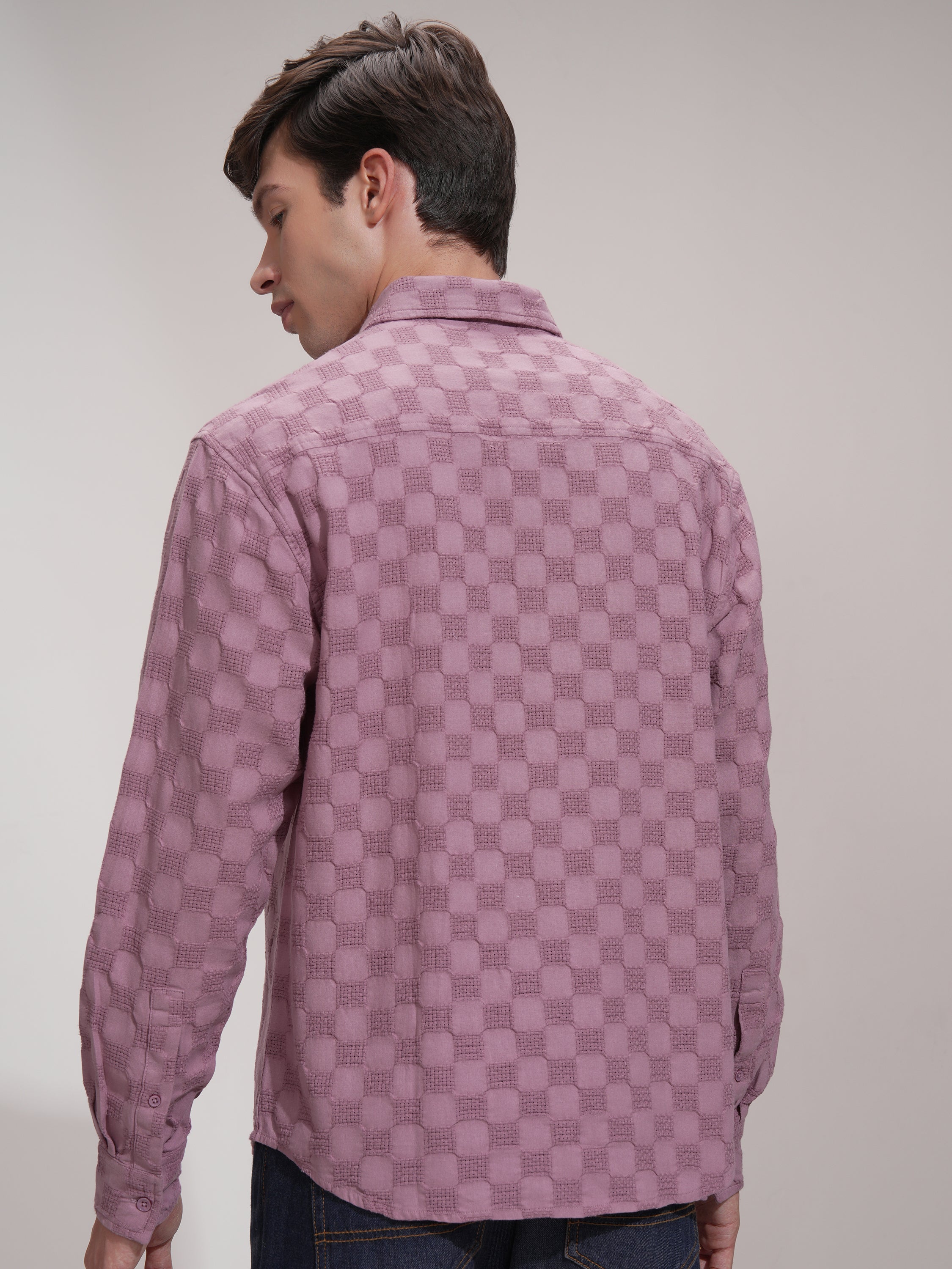 Highlander Men Pink Self Design Relaxed Fit Casual Shirt - Pink - Image 3
